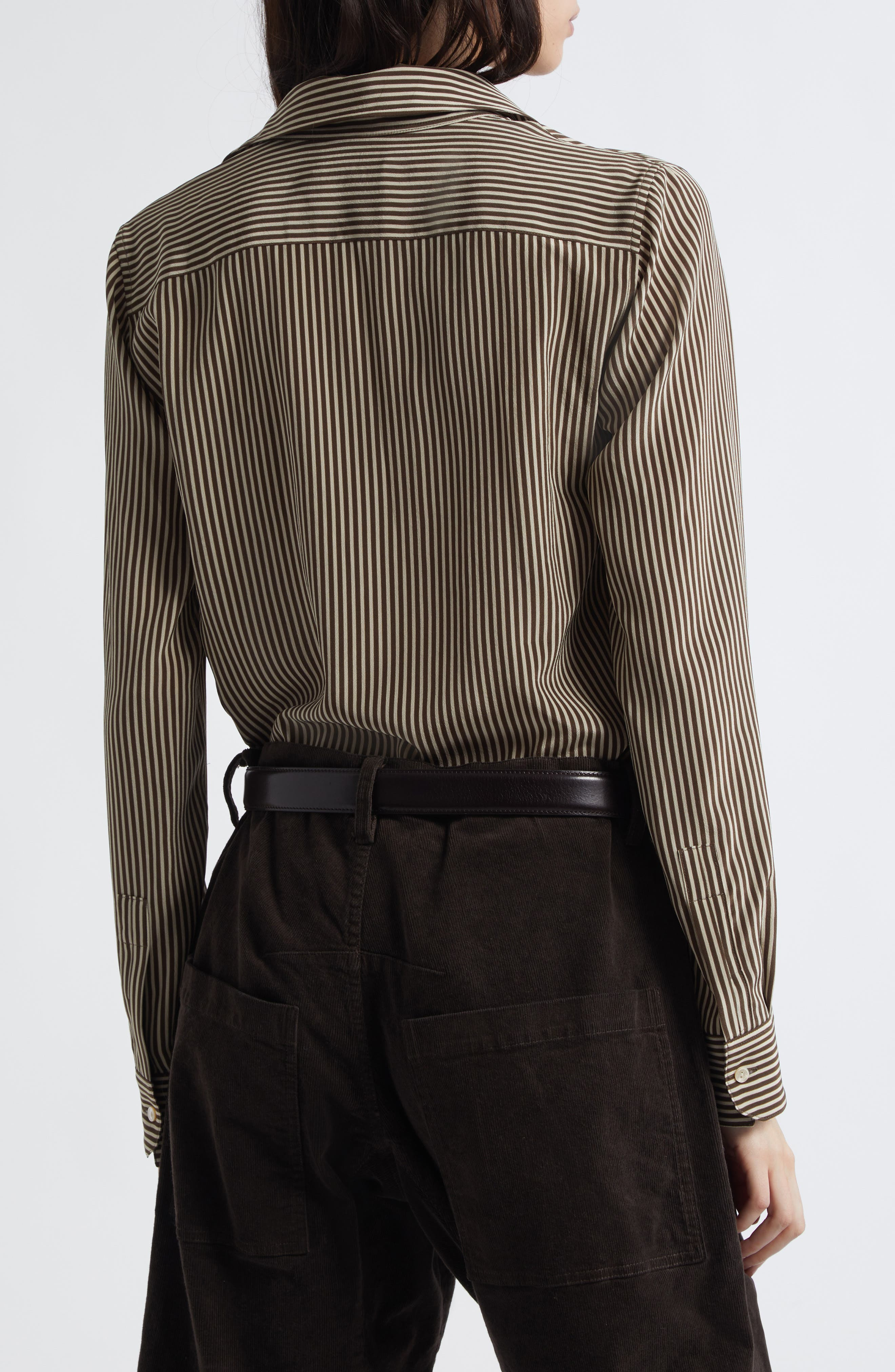 Nili Lotan Gaia Slim Fit Silk Shirt in Chocolate Stripes at Nordstrom - 2