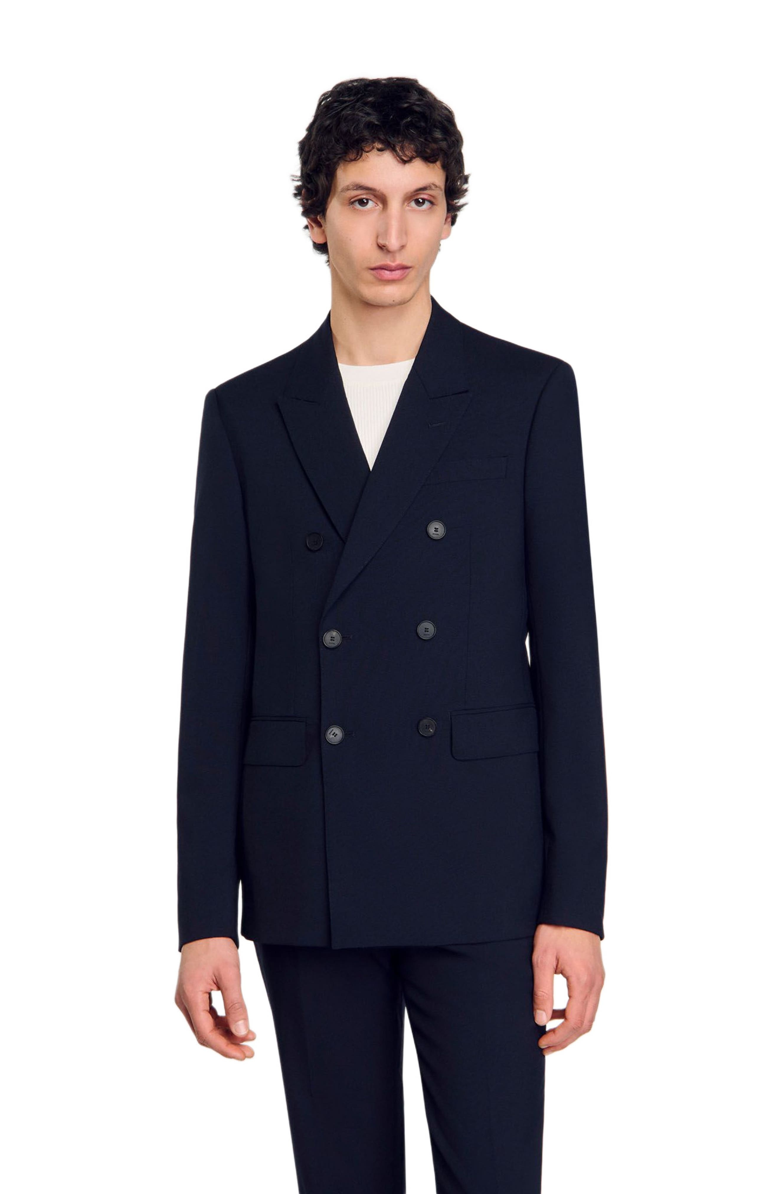 SANDRO Double-breasted suit jacket in Navy Blue at Nordstrom - 3