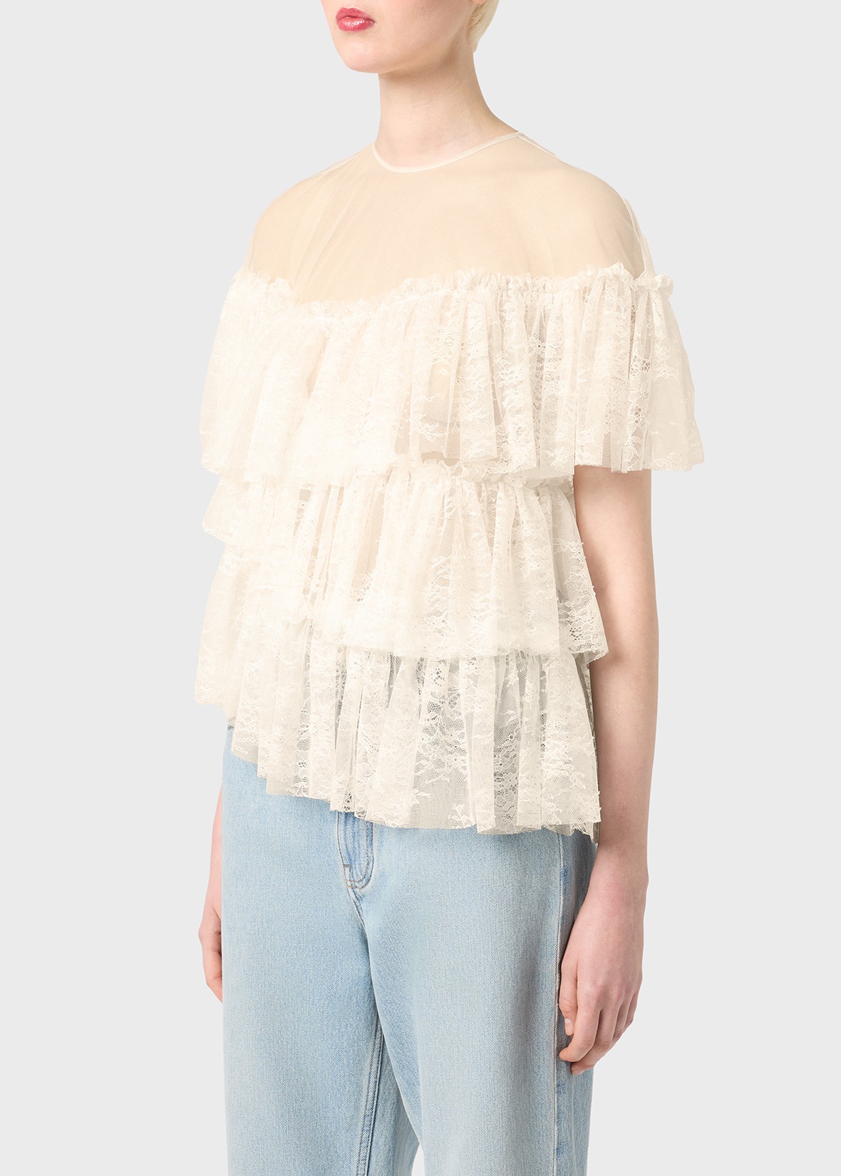 TULLE AND LACE BLOUSE WITH RUFFLES - 5