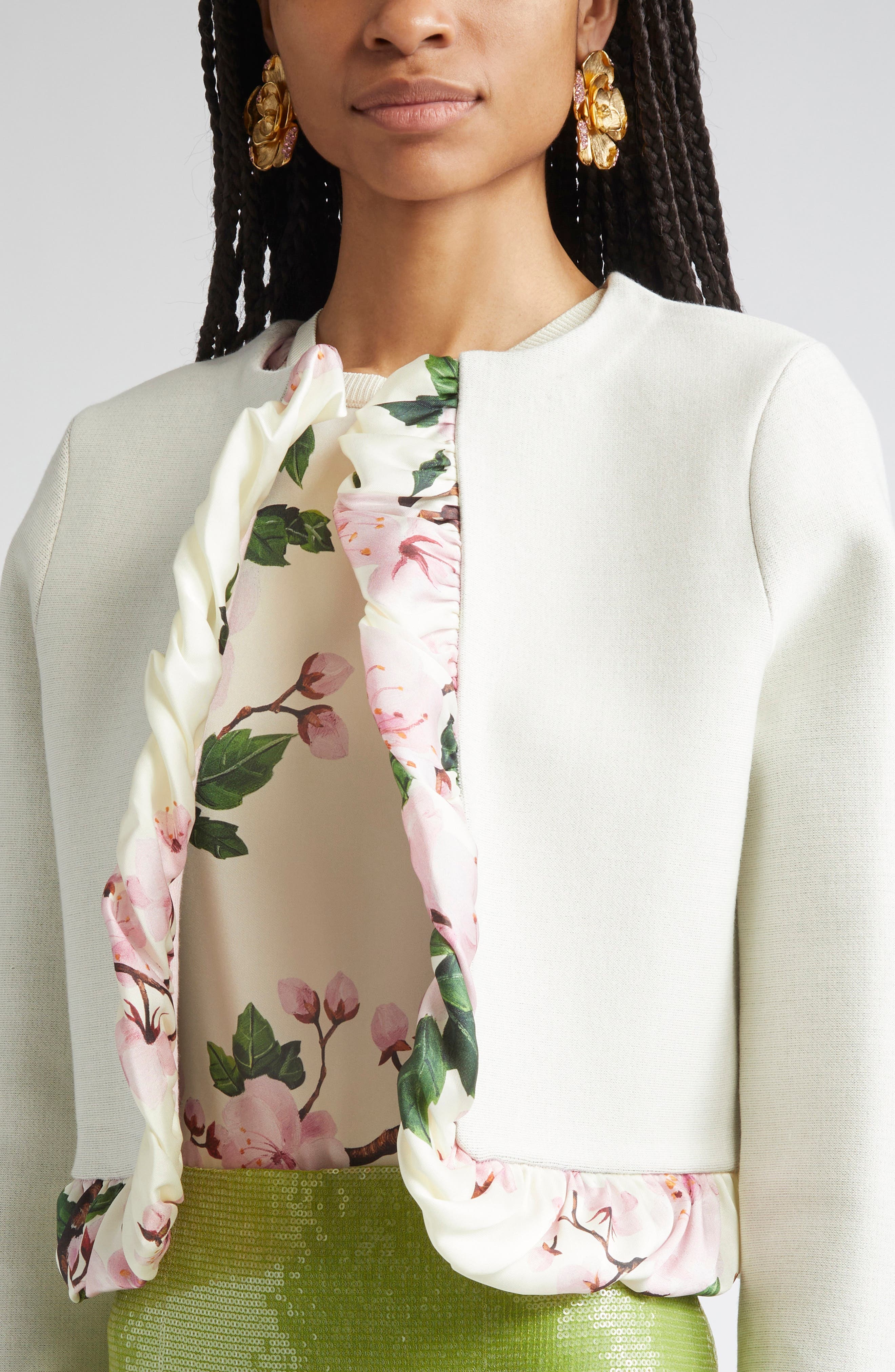 Oscar de la Renta Cherry Blossom Bubble Twist Cardigan in Ecru at Nordstrom - 5