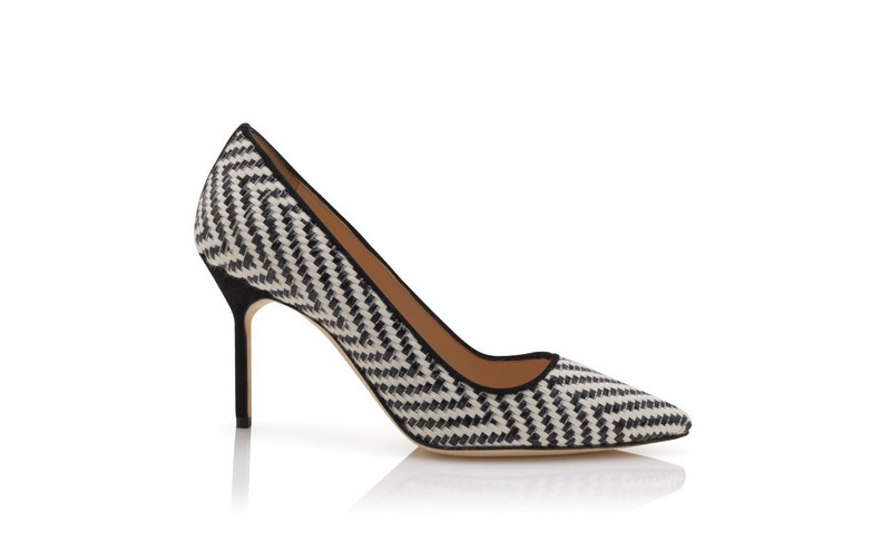 Black And White Raffia Pointed Toe Pumps 1
