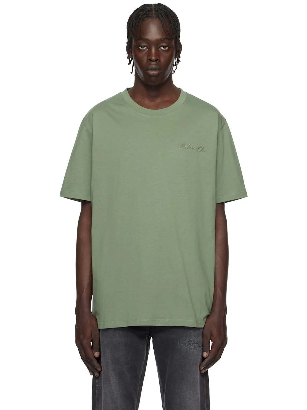 Green Loose 'Balmain' Signature Embroidery T-shirt - 1