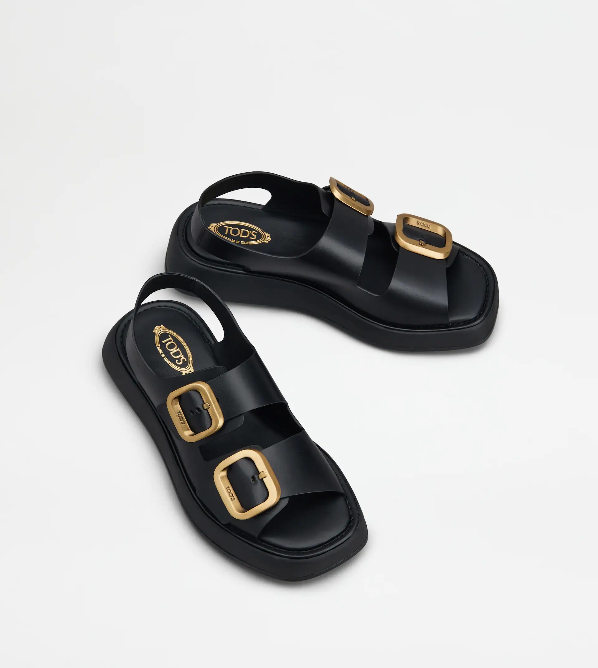 SANDALS IN LEATHER - BLACK - 3