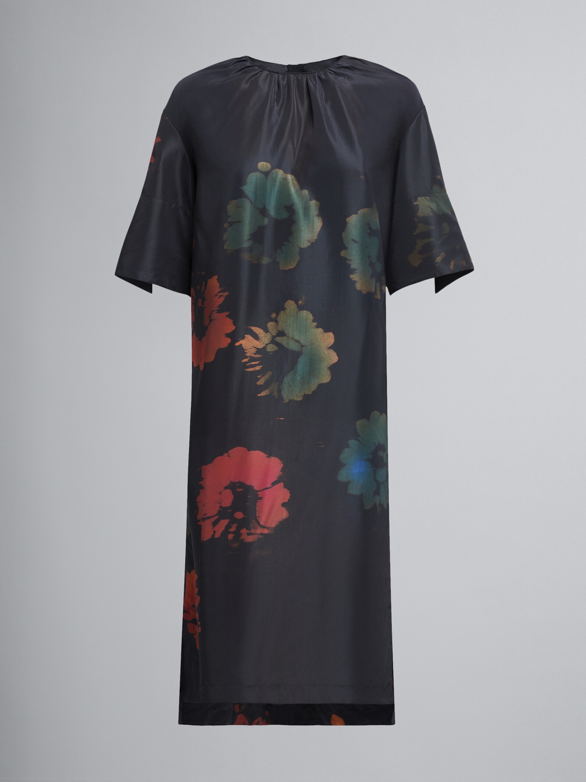 SUNFLOWER PRINT FAILLE DRESS - 1