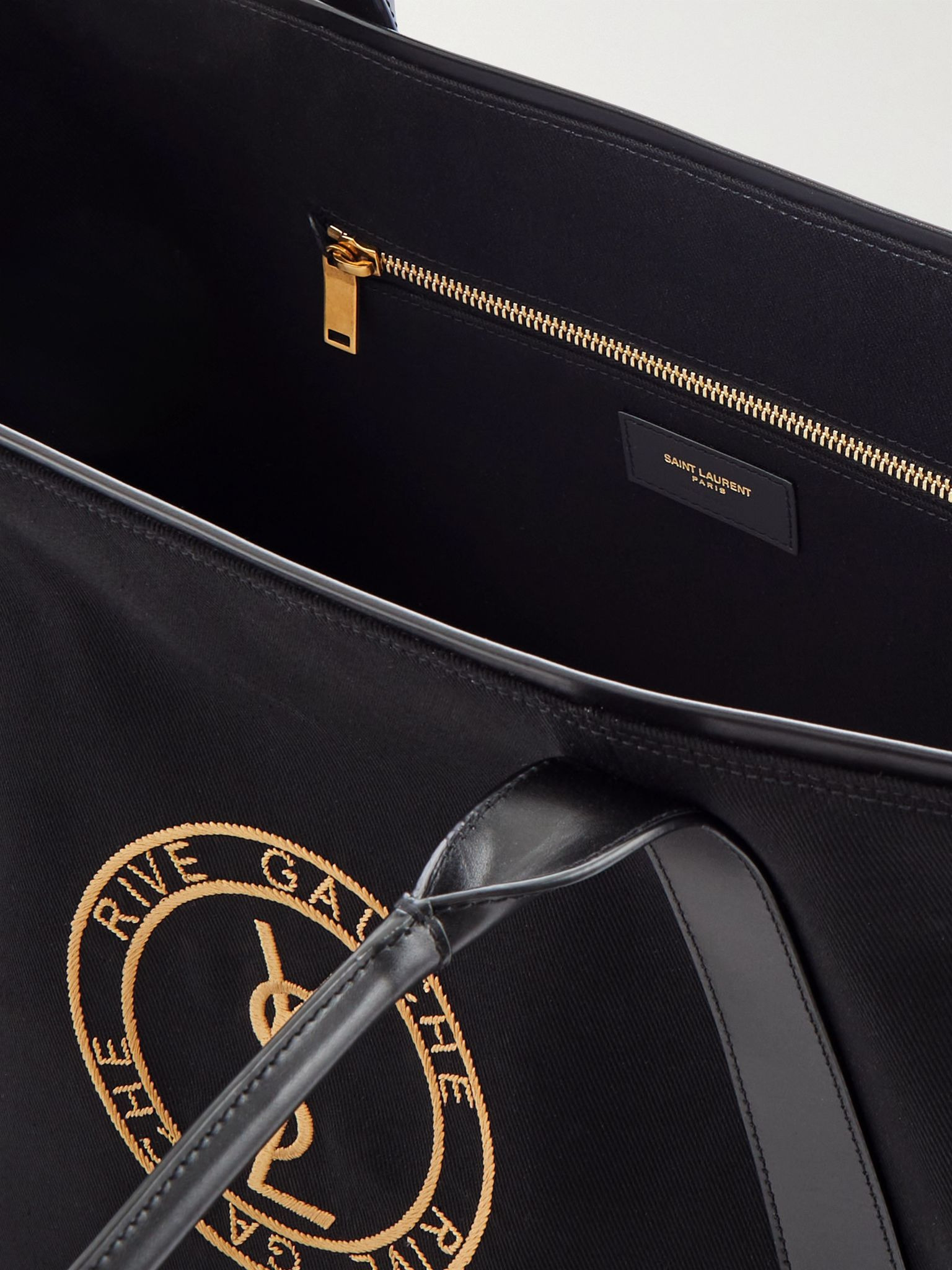 Leather-Trimmed Logo-Embroidered Cotton-Gabardine Tote Bag Black - 5