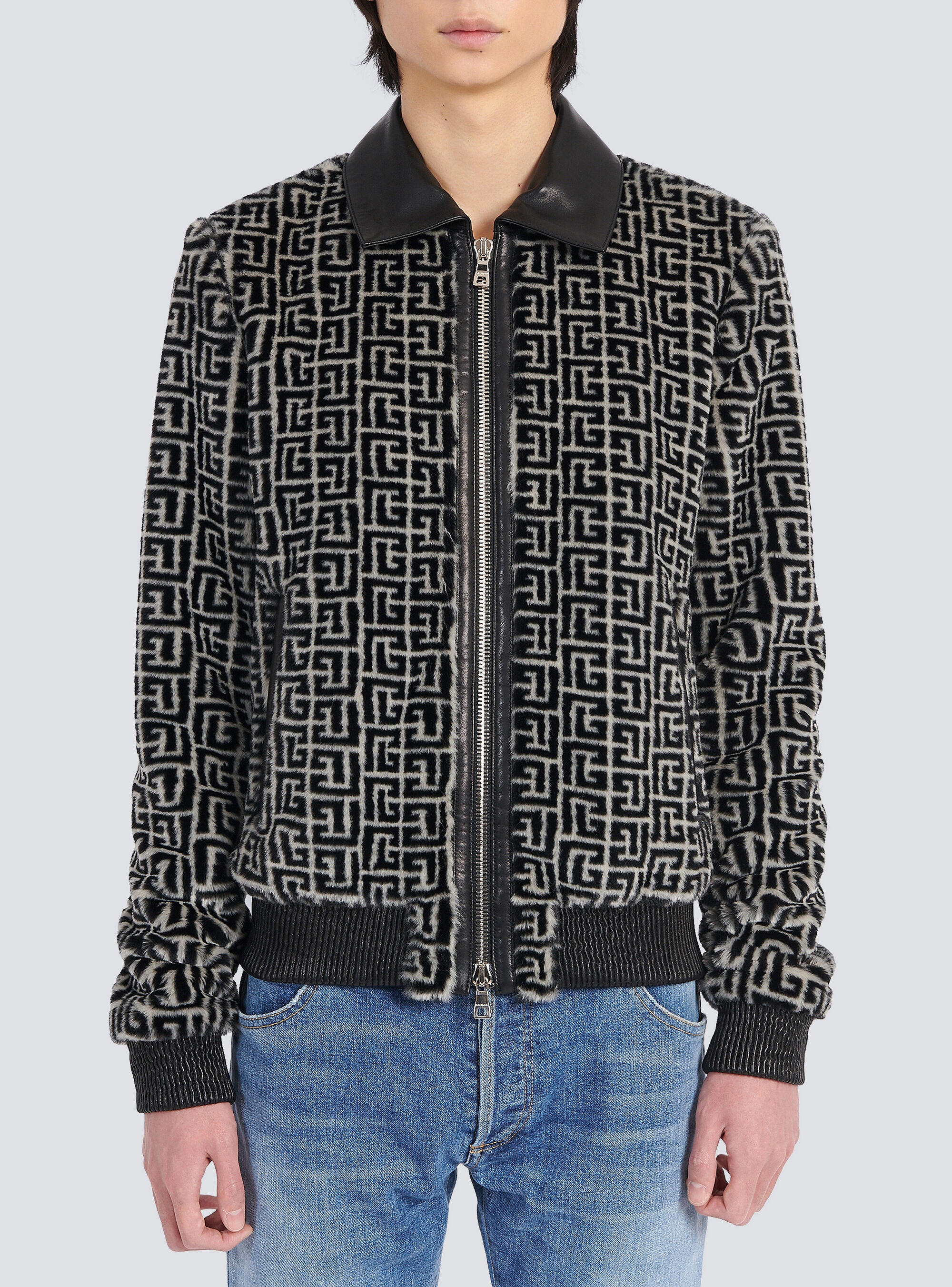 Faux fur bomber jacket with Balmain monogram - 6