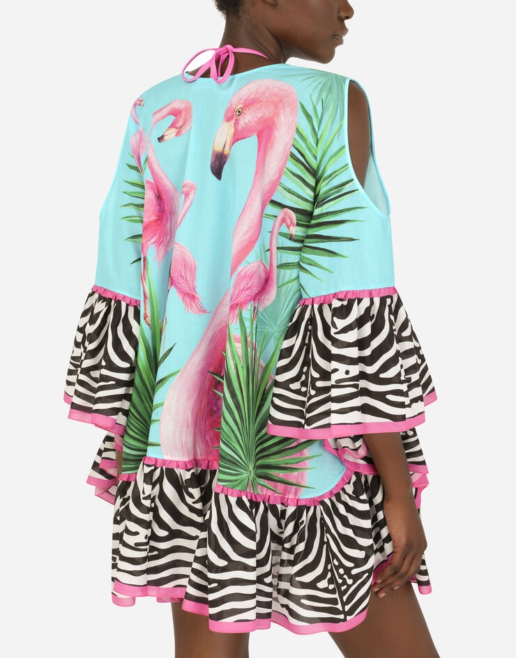 Flamingo-print poplin caftan - 8