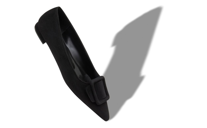 Manolo Blahnik Black Suede Buckle Detail Flat Pumps outlook