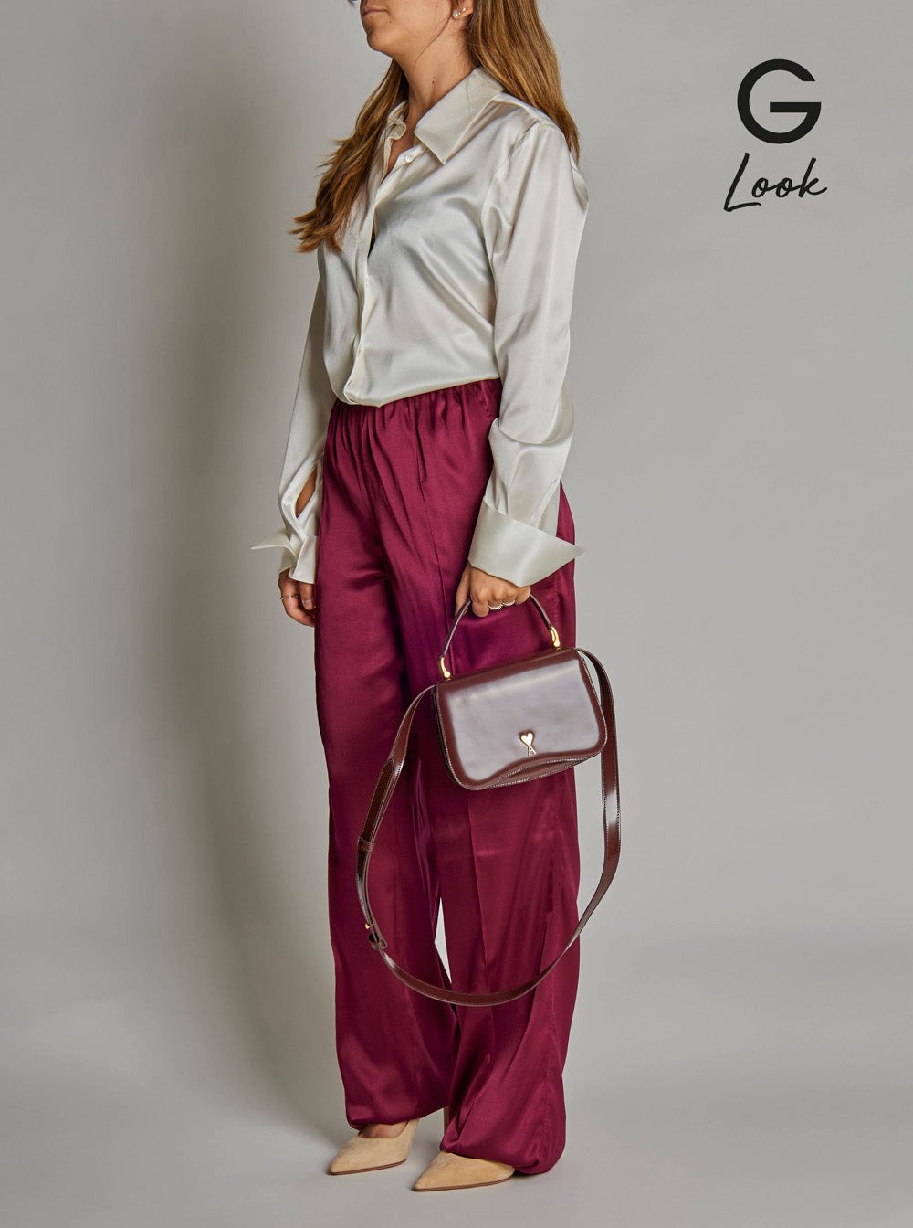 Ami Paris Women Bordeaux Handbag With Adc Patch On The Front And Adjustable And Removable Shoulder S - 7
