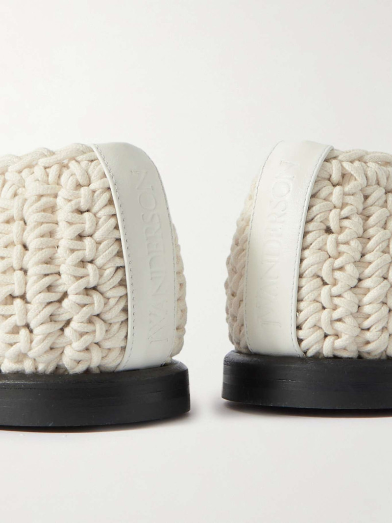 Crocheted leather-trimmed cotton loafers 4
