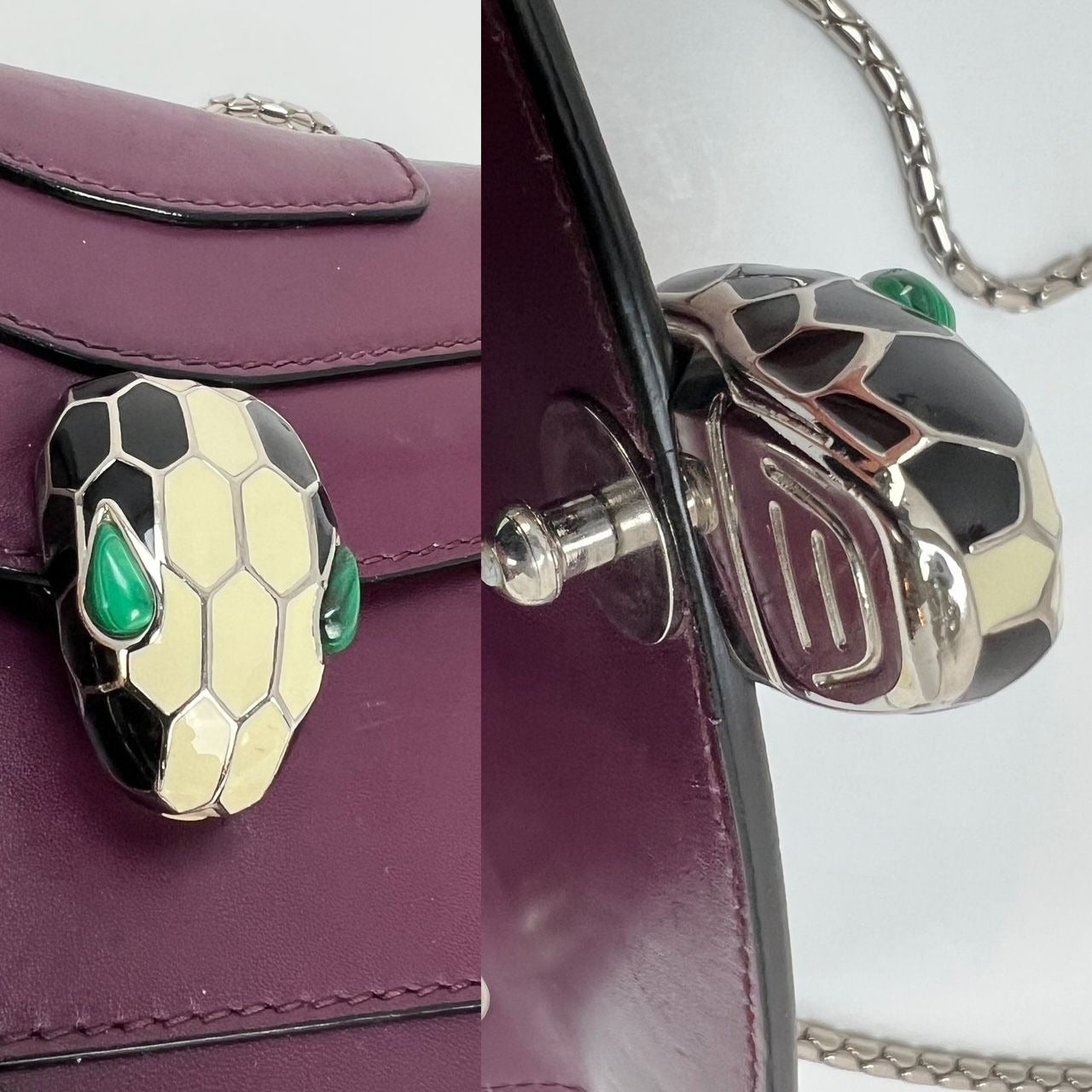 BvlgariCalfskin Small Serpenti Forever Snake Plum Crossbody Bag - 12
