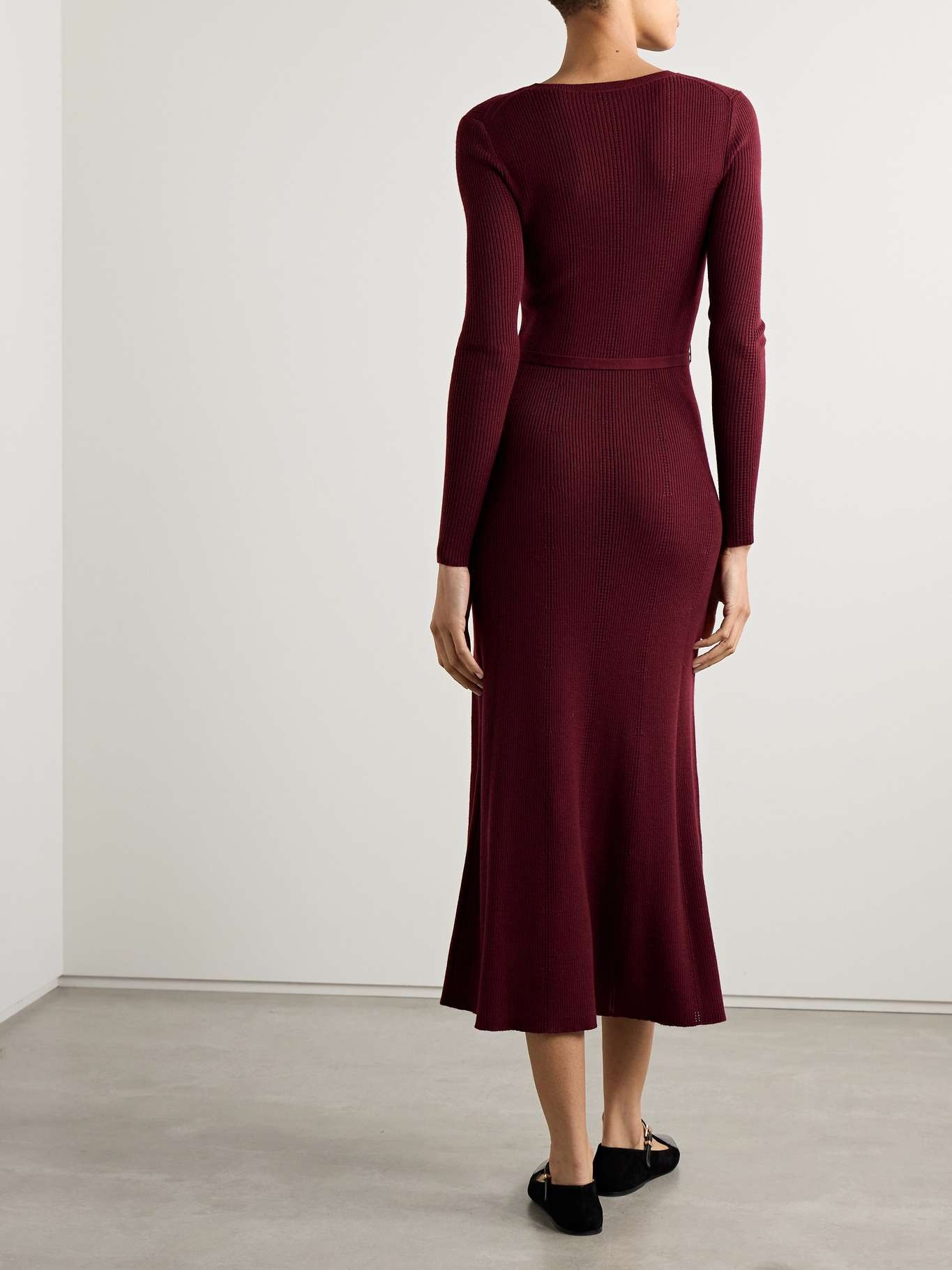 Imagene belted ribbed pointelle-knit wool midi dress - 3