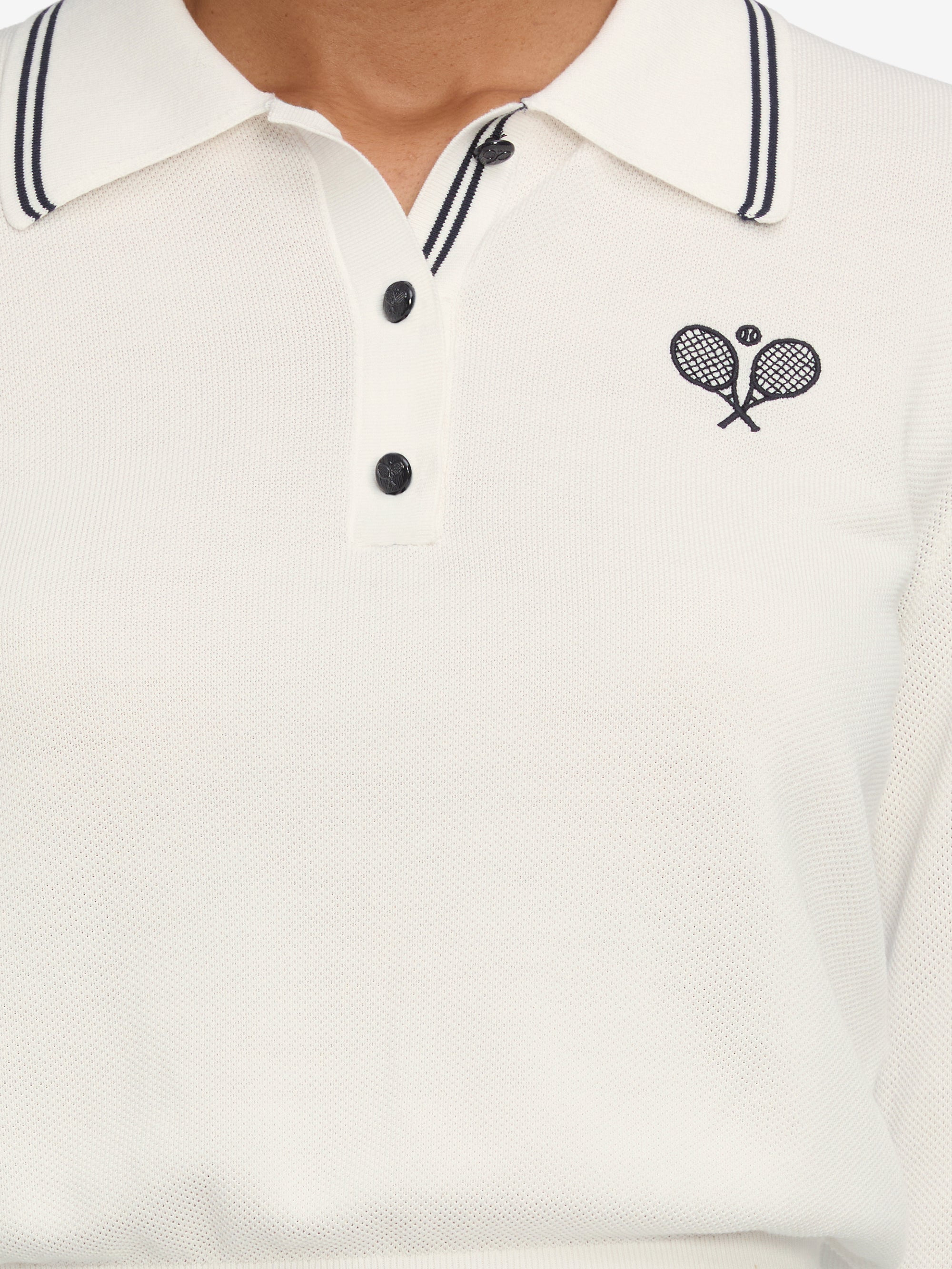 The Long Sleeve Tennis Polo in White - 4