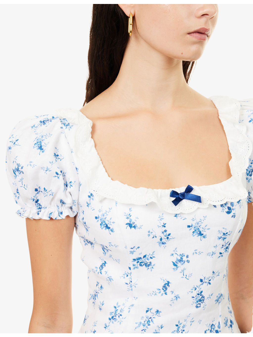 Alice Floral-Print Puff-Sleeve Linen Top - 5