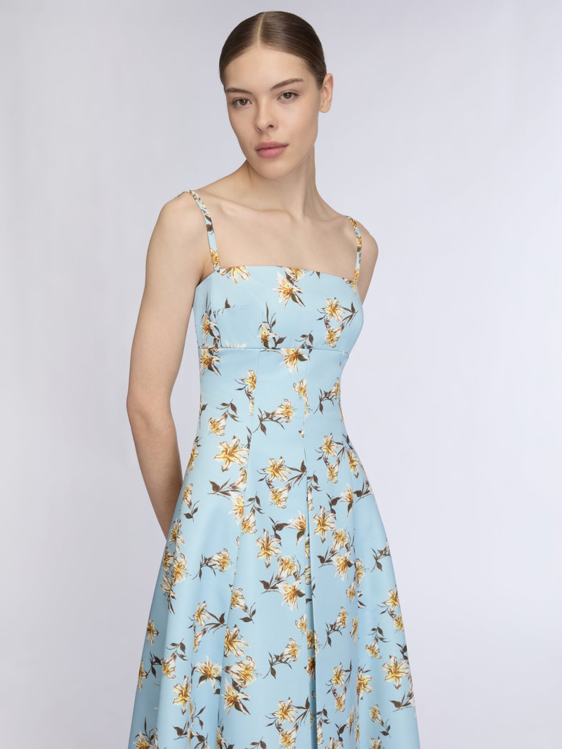 Oceana Dress In Blue Summer Lillies Taffeta Faille 3