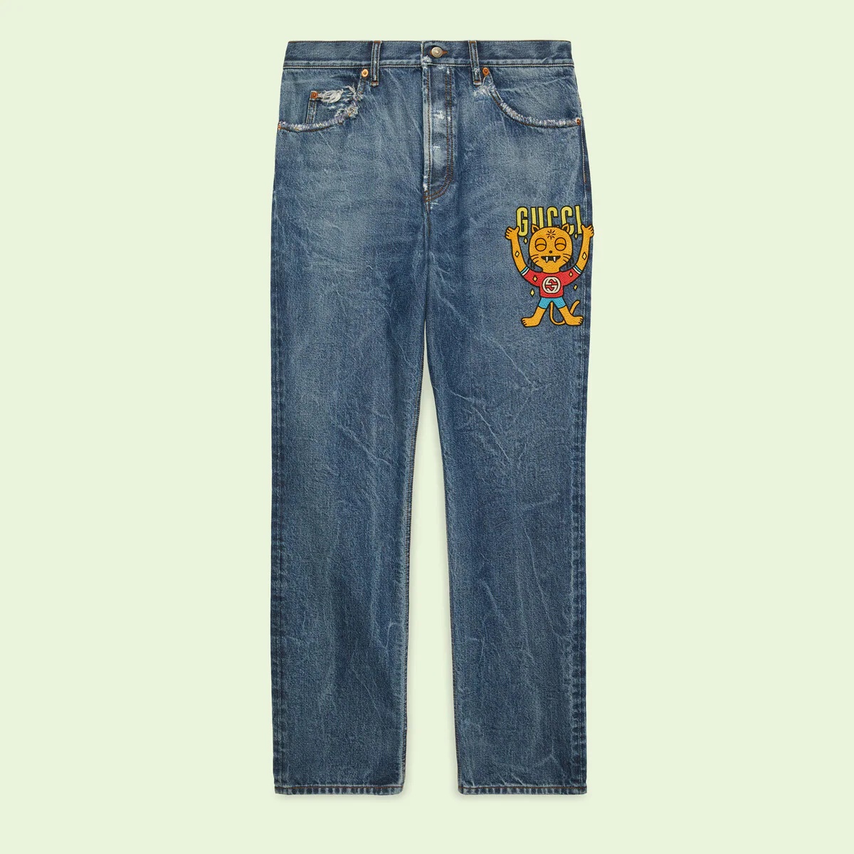 Denim pant with Gucci cat patch - 1
