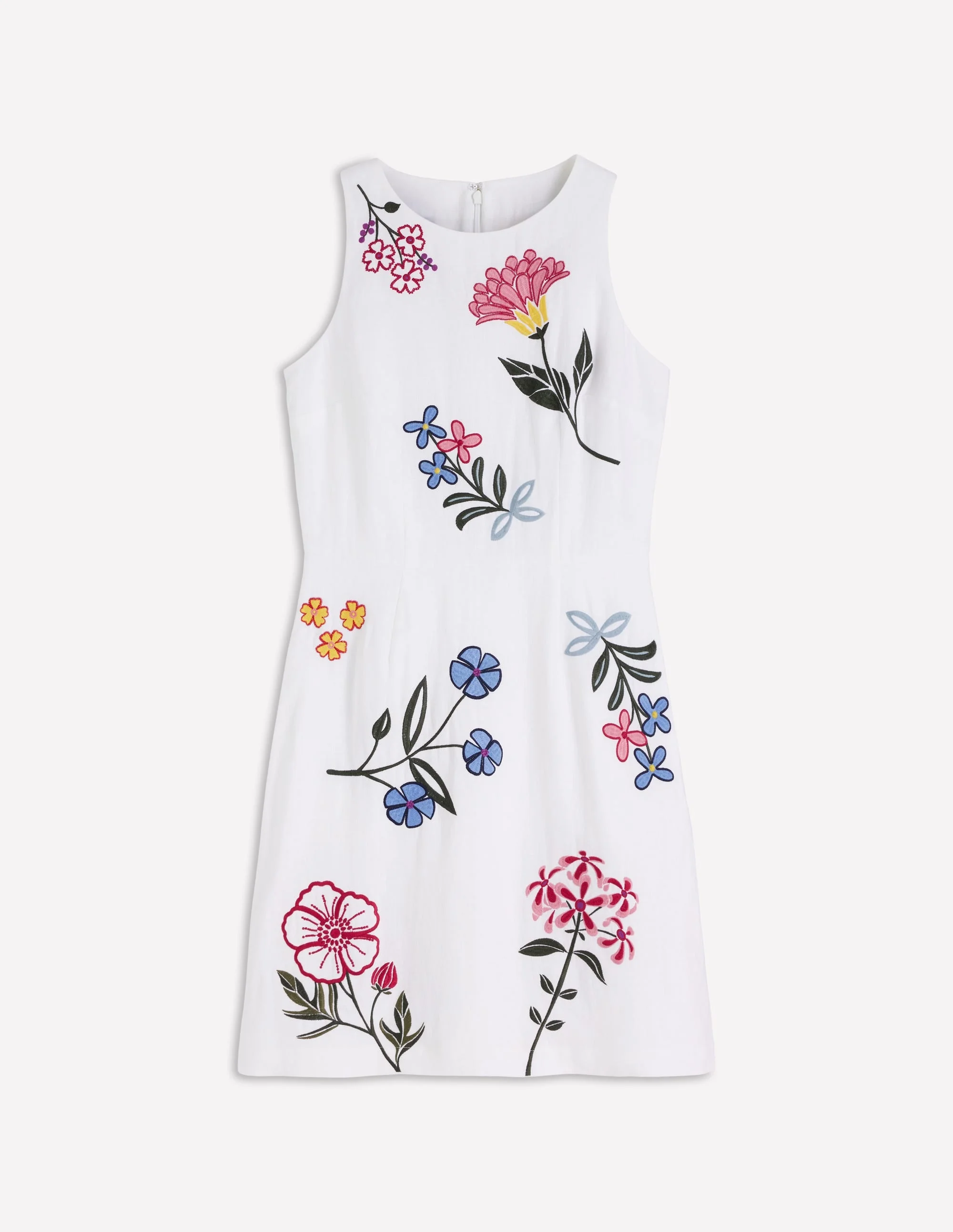 Occasion Short Linen Dress-White Embroidery - 1