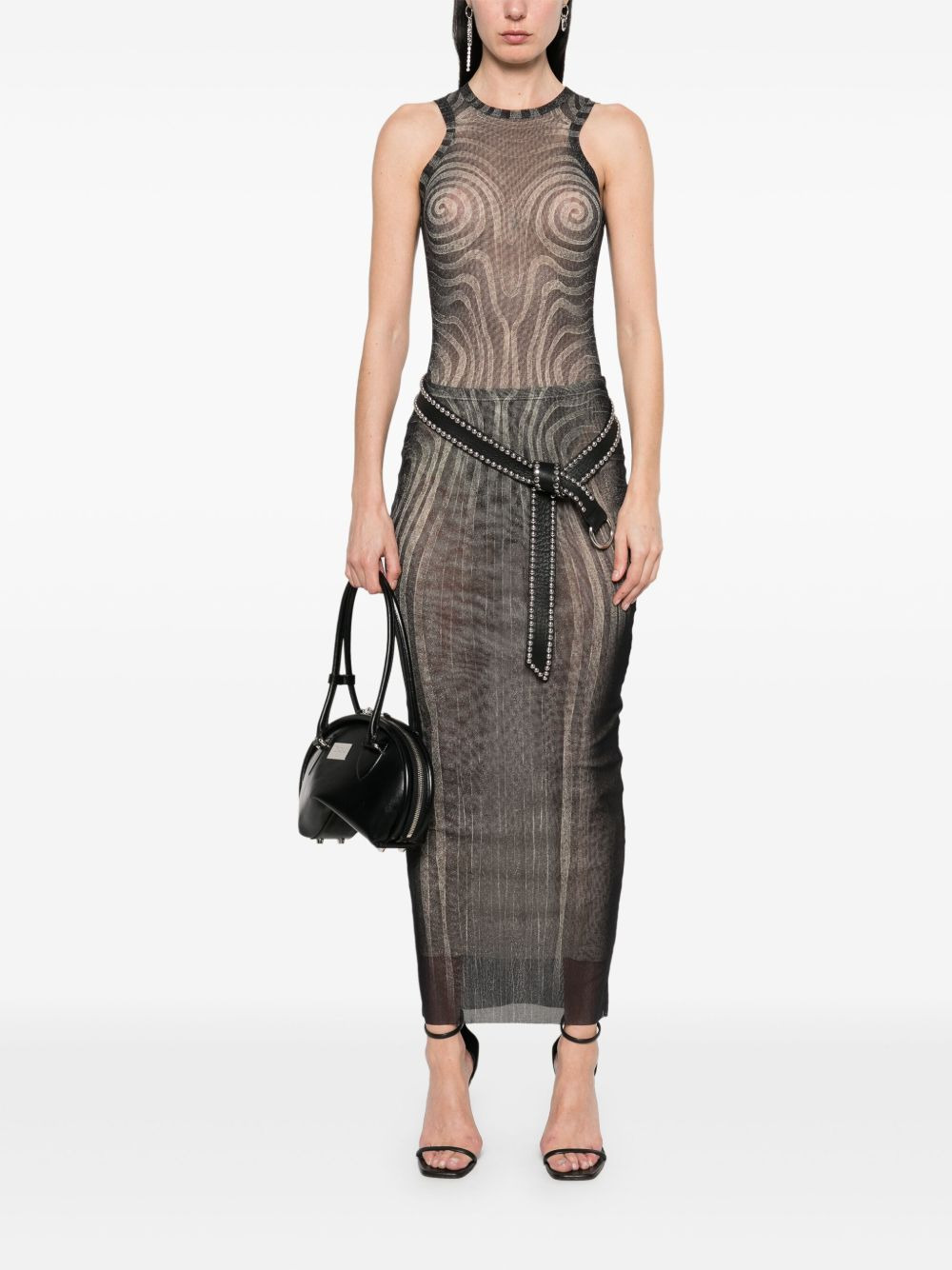 Jean Paul Gaultier Women Spiral Printed Mesh Long Skirt - 3
