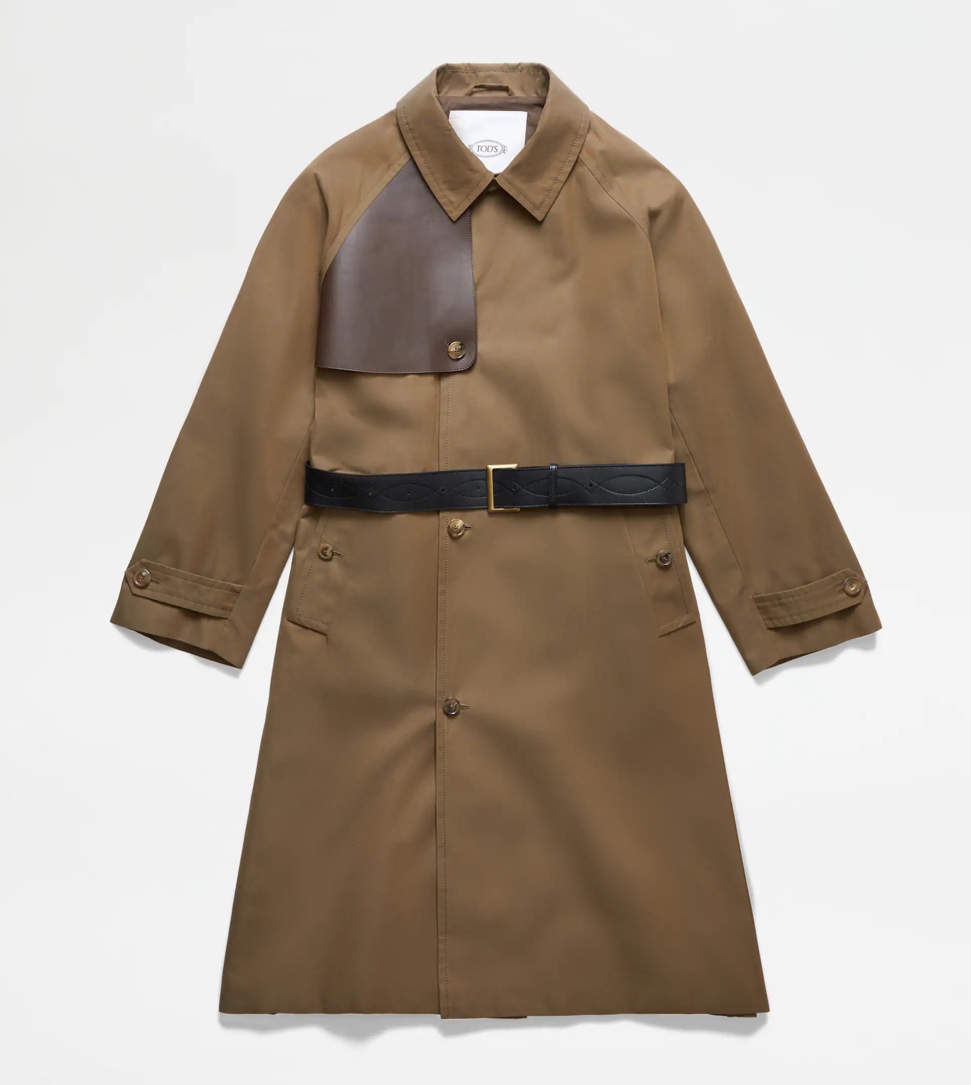 TRENCH COAT WITH LEATHER INSERTS - BROWN - 1