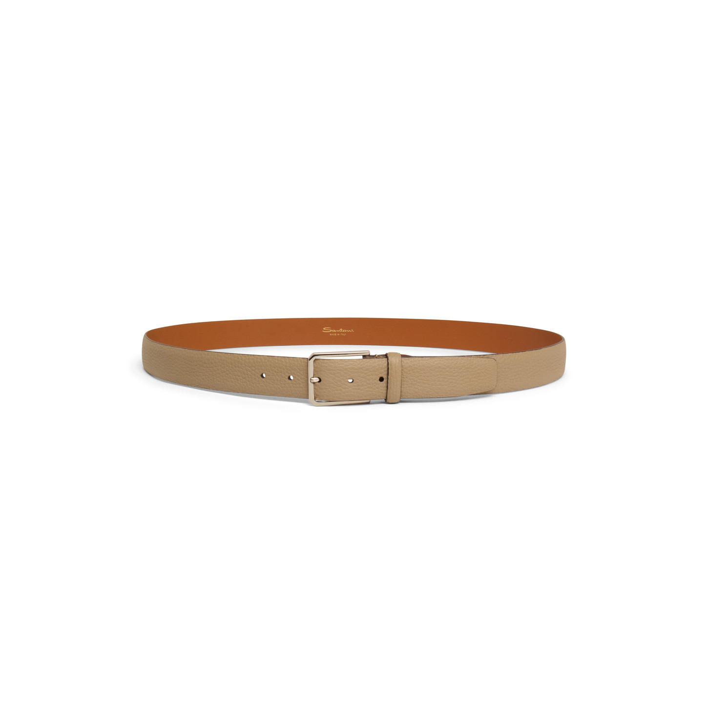 Men's beige tumbled leather adjustable belt - 3