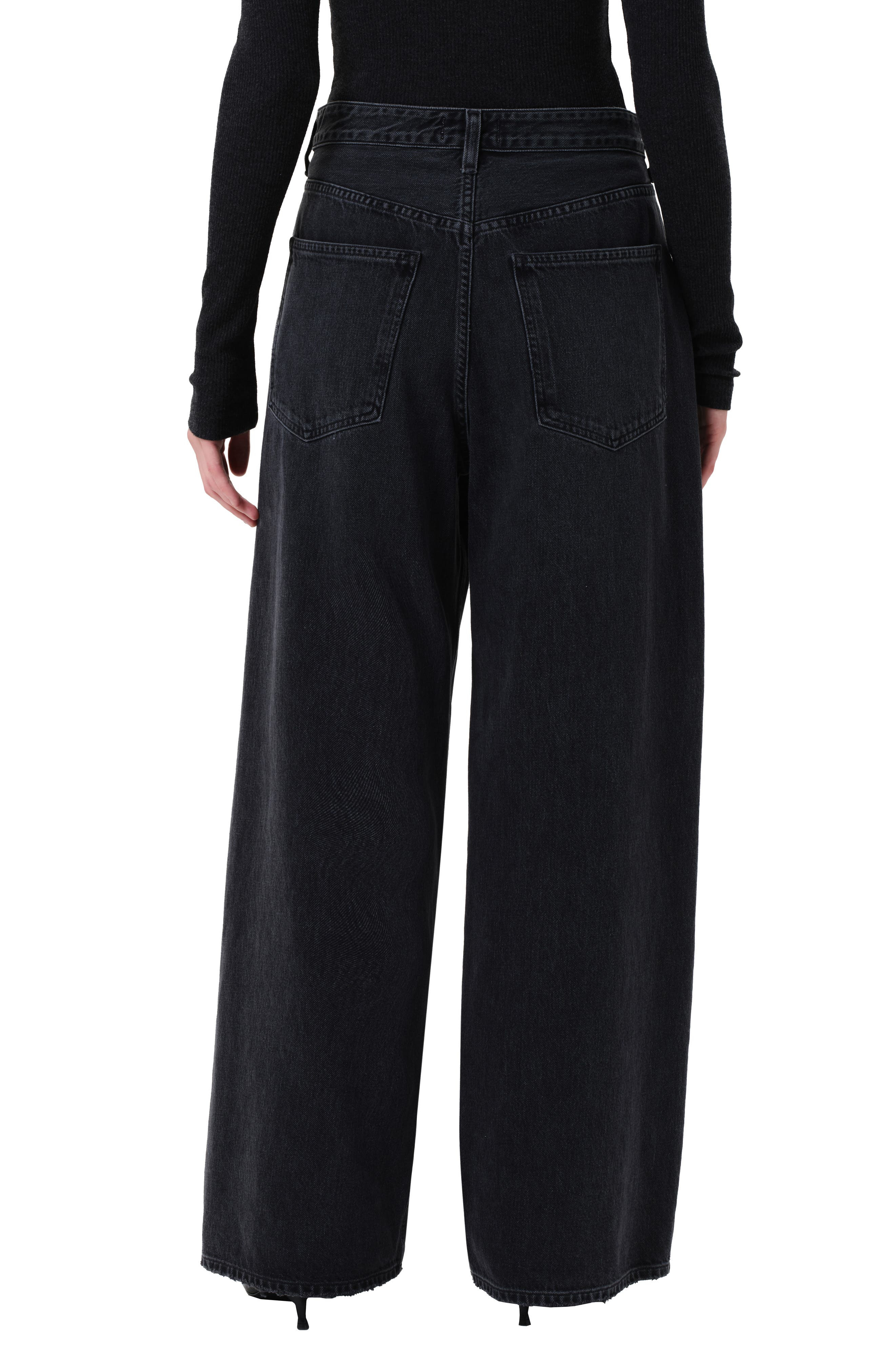 AGOLDE Vana Fold Waistband Wide Leg Jeans in Arcane Dark Black at Nordstrom - 2