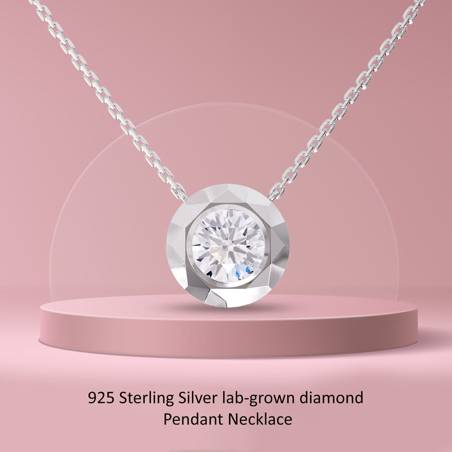 Diamond2Deal - Diamond2Deal 925 Sterling Silver 3 Ct Round Lab Grown Diamond Pendant Necklace 18" VVS-VS, E-F - 4