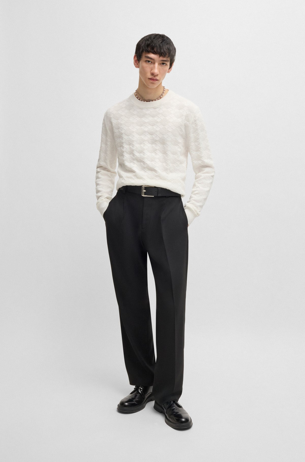 COTTON SWEATER WITH TONAL ARGYLE PATTERN - 4