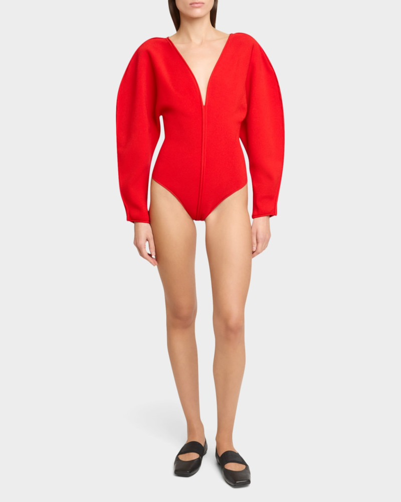 Givenchy Puff-Sleeve Deep V-Neck Bodysuit outlook