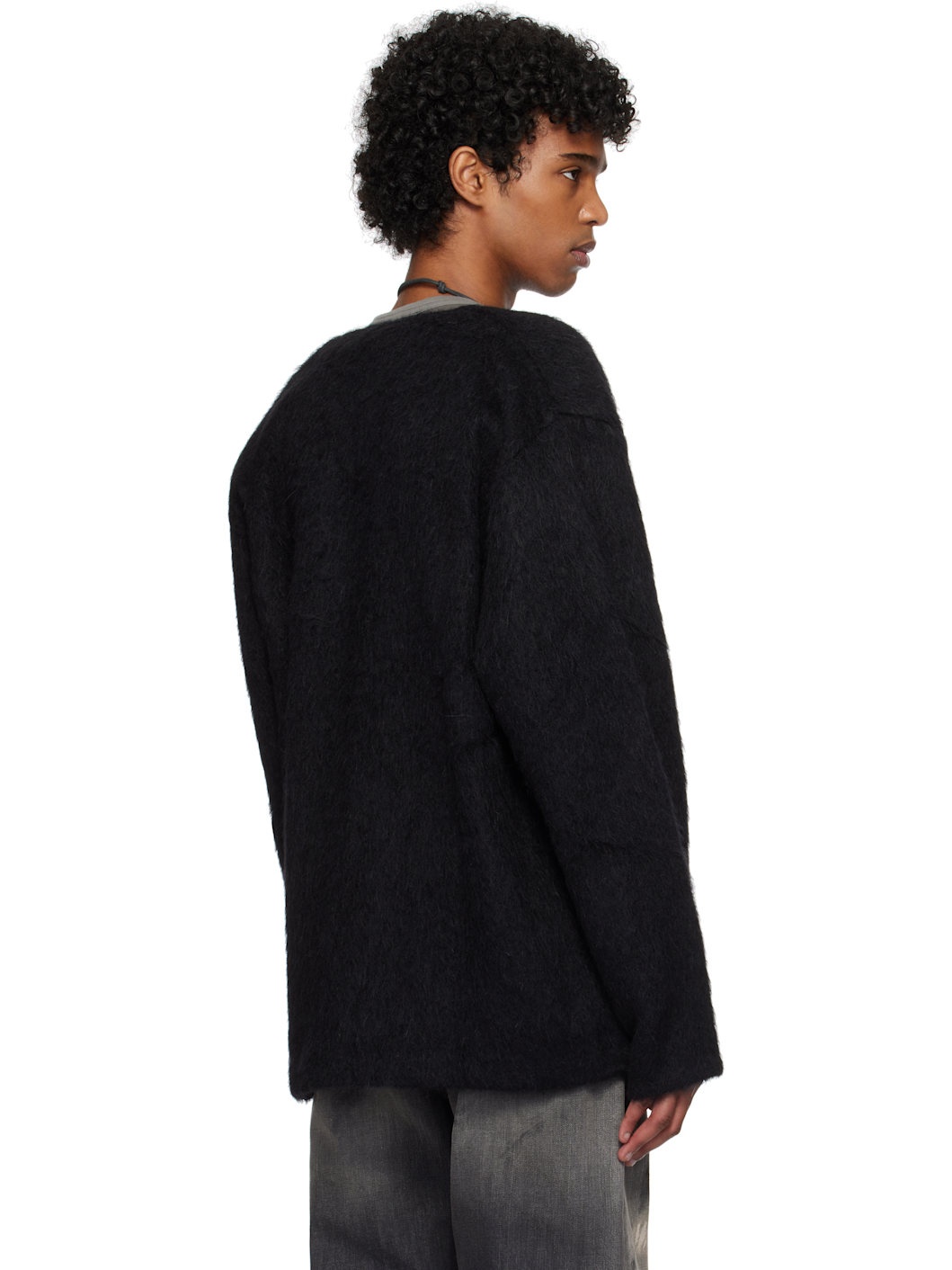Black Shag Knit Cardigan - 3