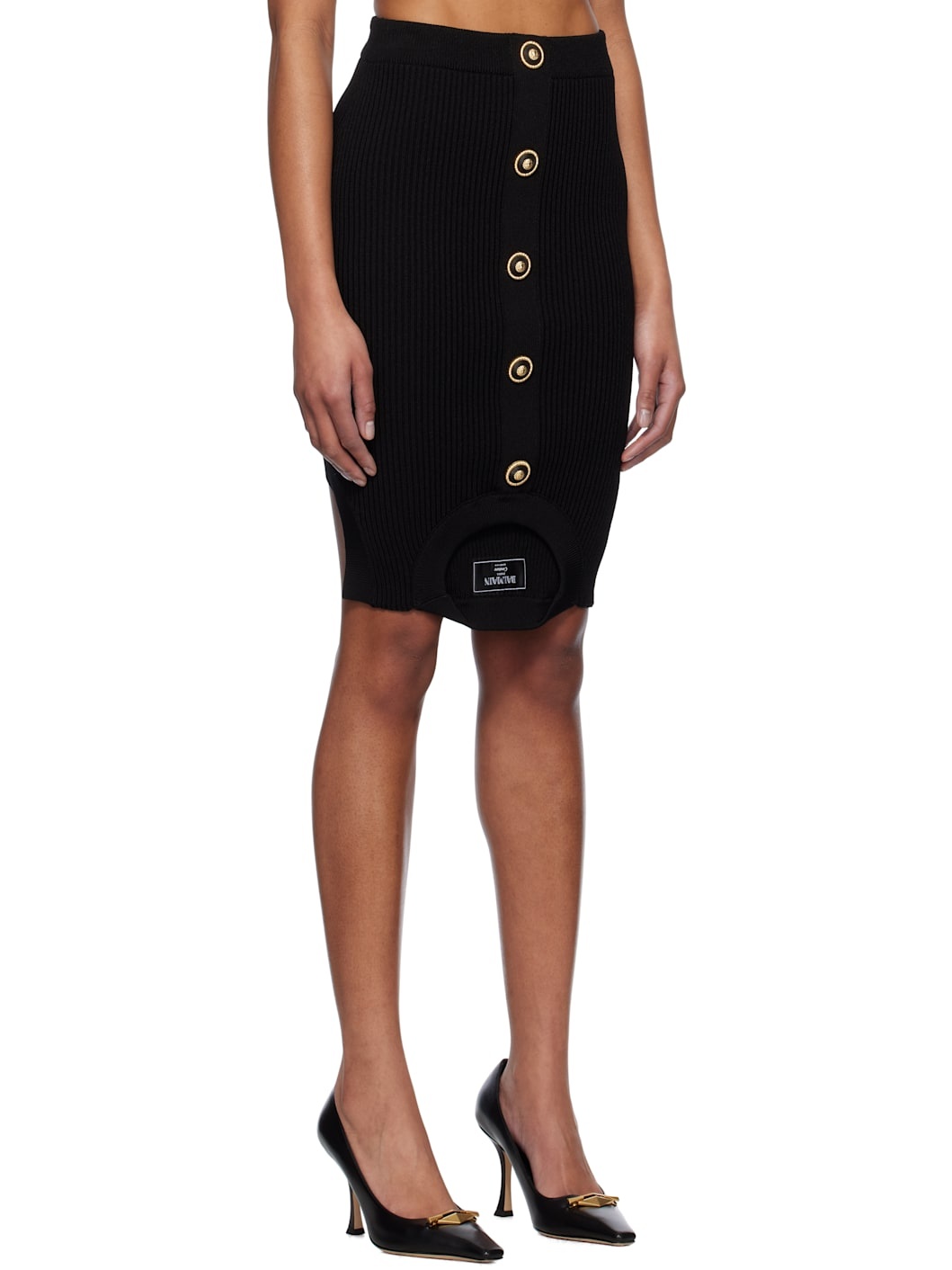Black Optical Illusion Ribbed Knit Miniskirt - 2