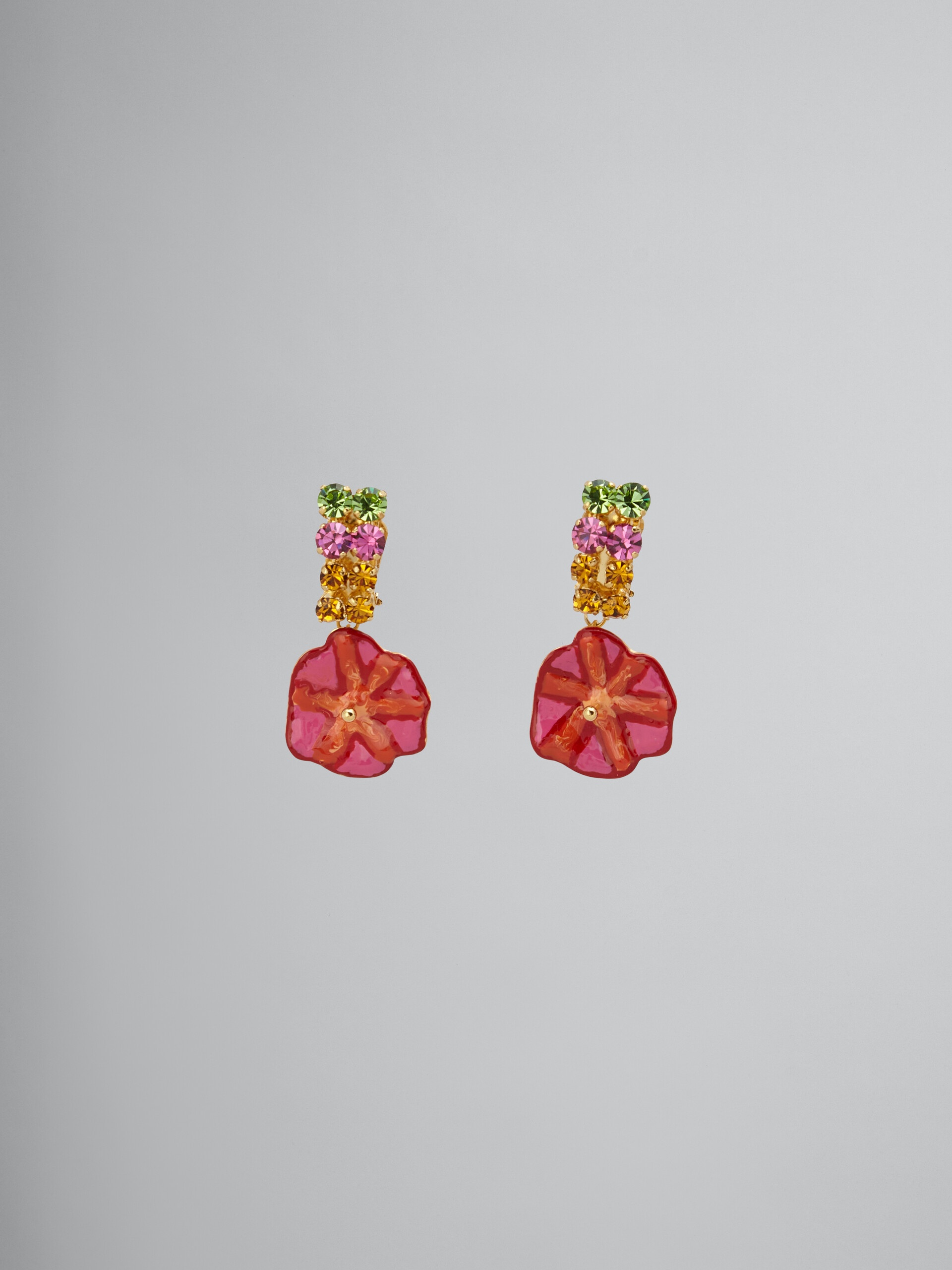 BRASS AND RHINESTONE FLORA EARRINGS - 1