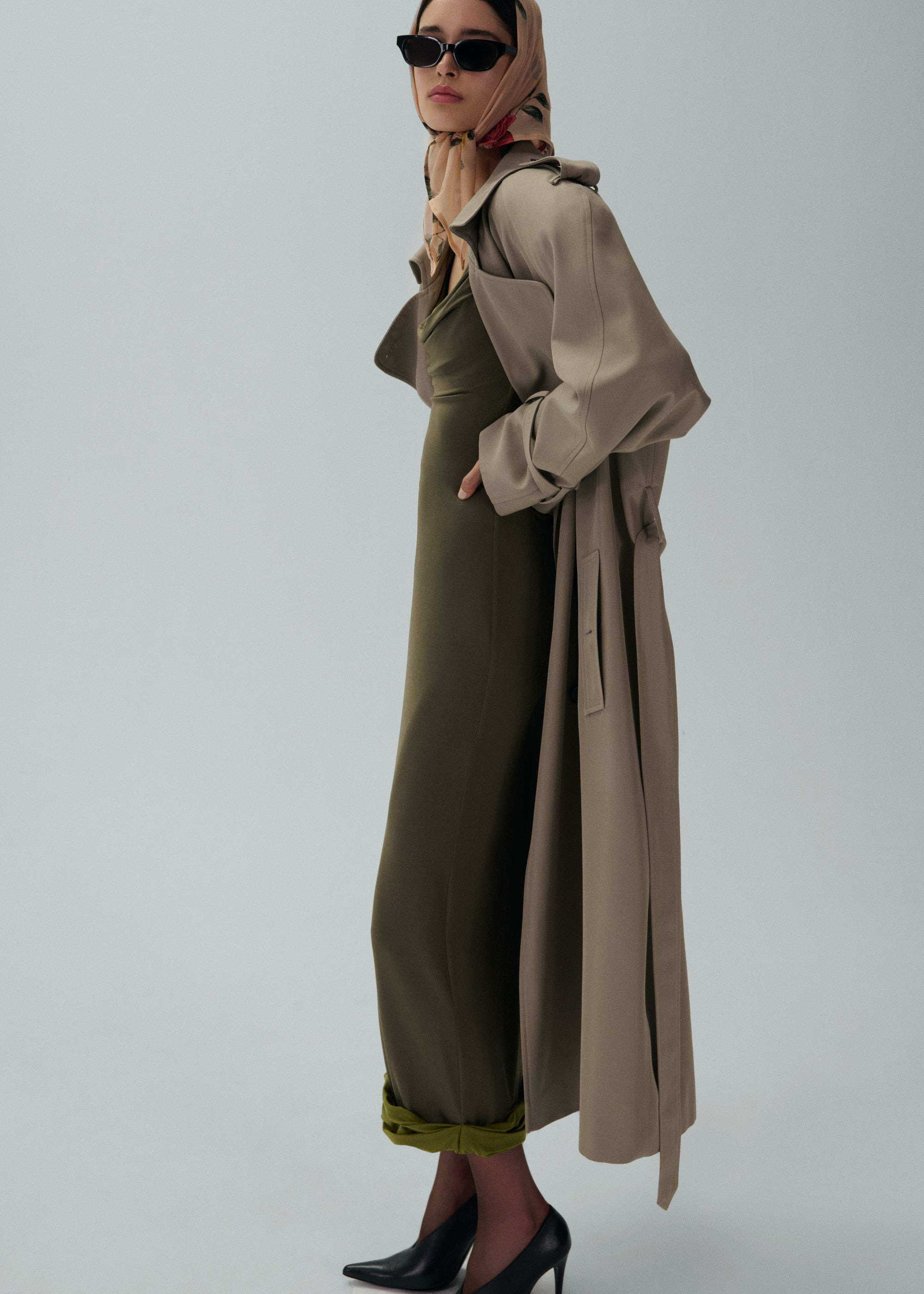 Double layer jersey tank dress in khaki - 5