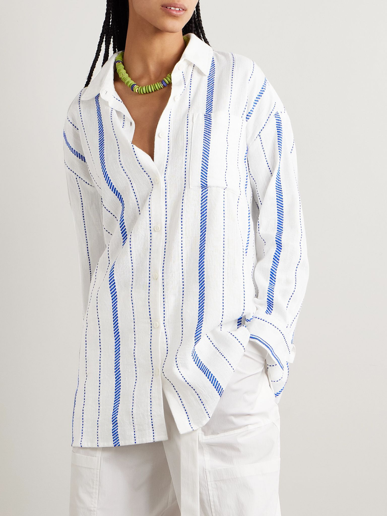 Mariam striped cotton-blend shirt White - 3