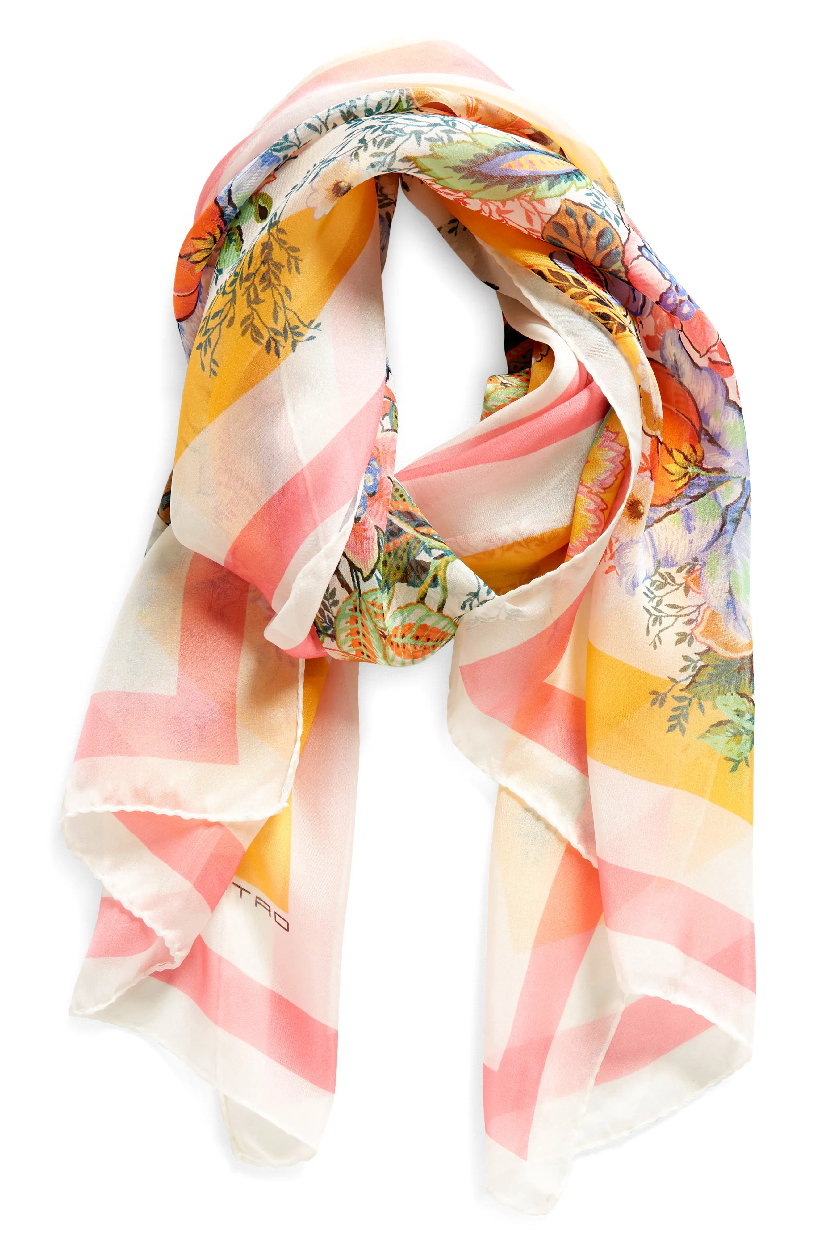 Floral Print Silk Scarf - 3