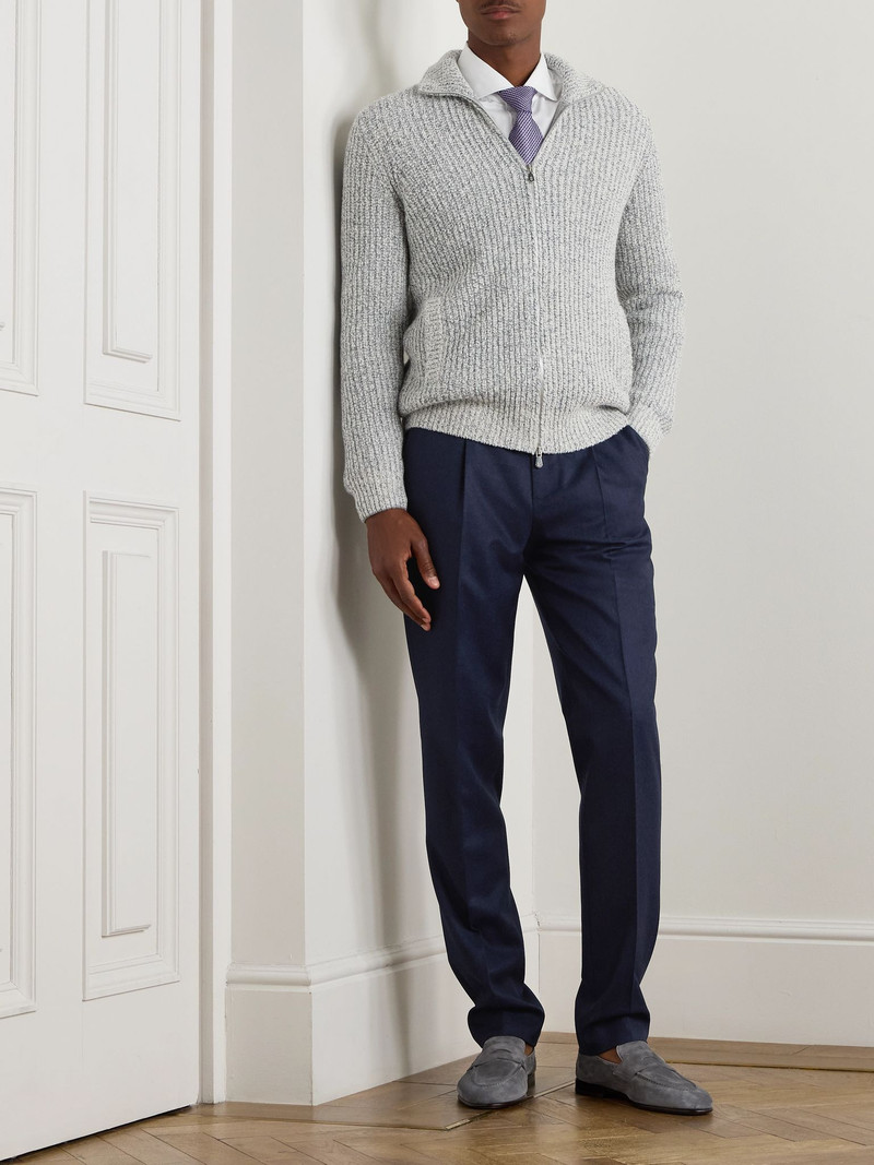 Brunello Cucinelli Straight-Leg Pleated Wool-Flannel Trousers Blue outlook