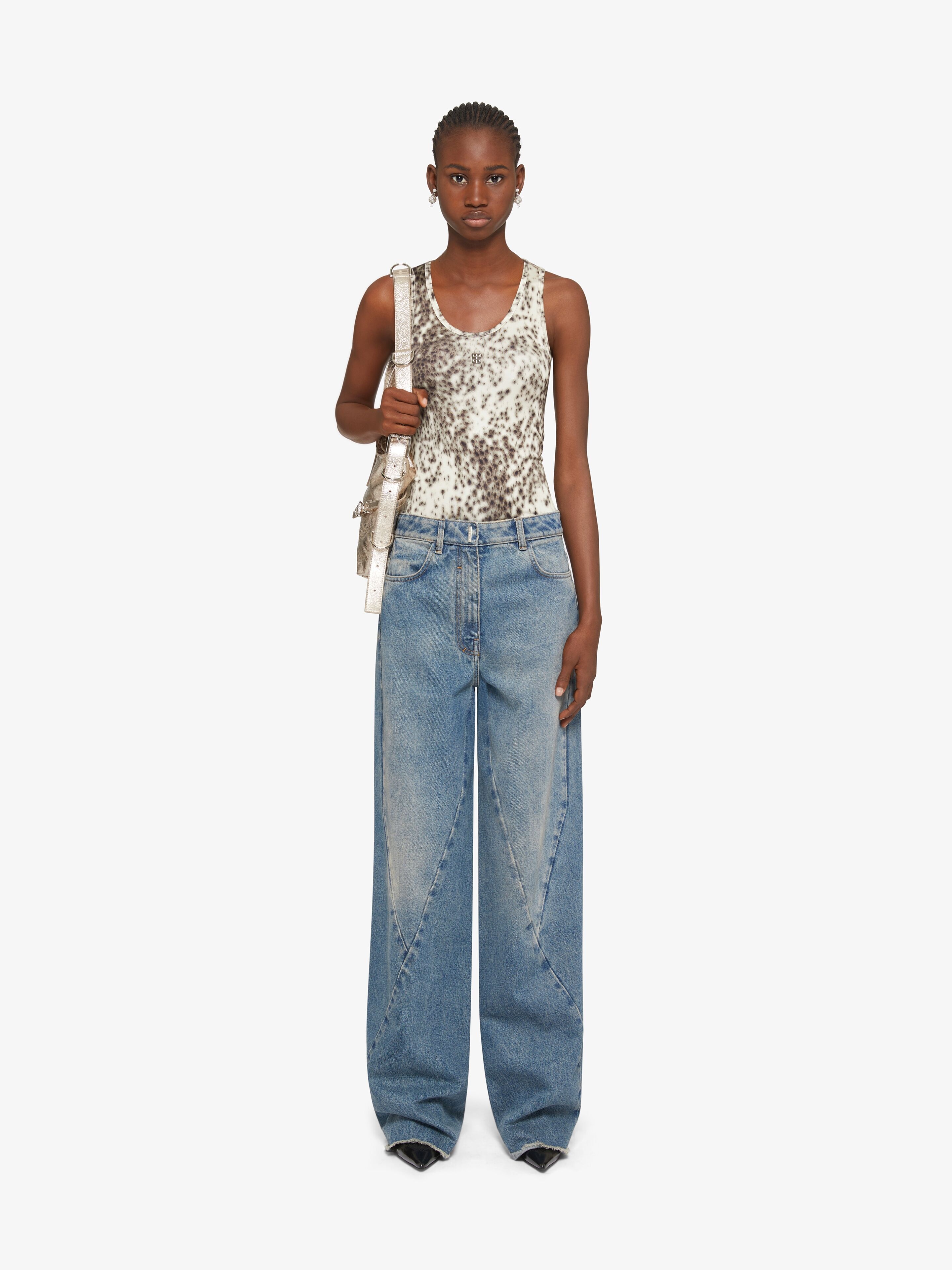 SLIM FIT TANK TOP IN JERSEY WITH SNOW LEOPARD PRINT - 2