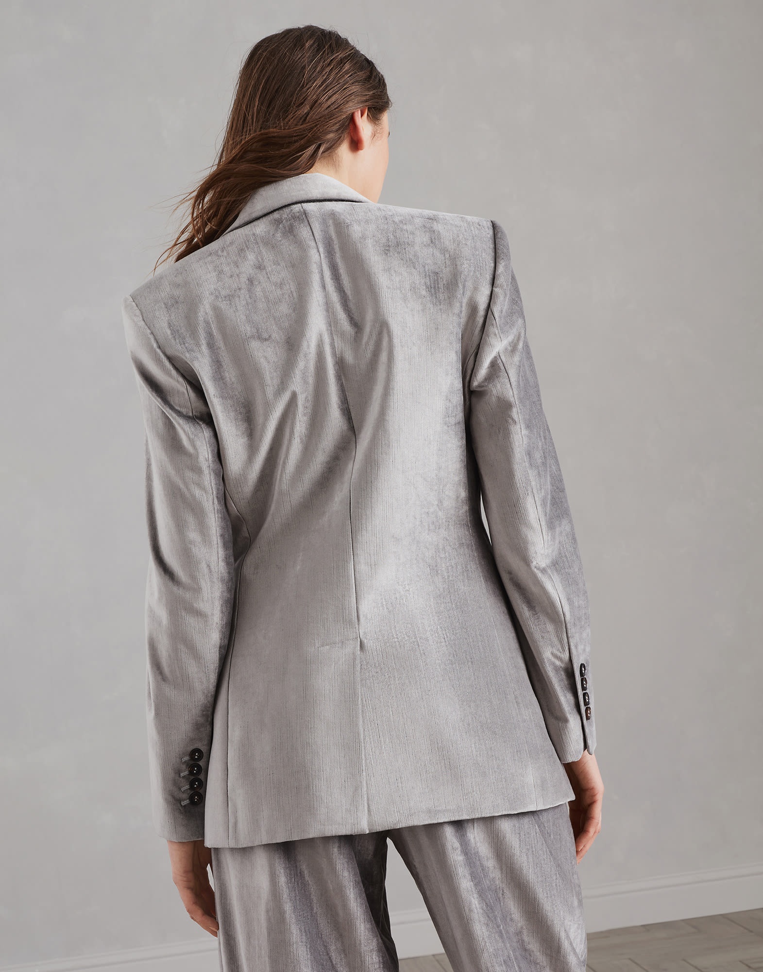 Cotton and viscose sleek velvet blazer with monili - 2