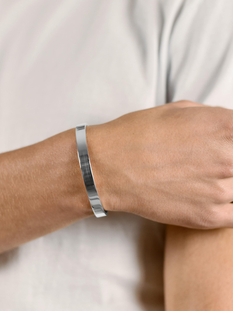 Men's 21G Polished Sterling Silver Ribbon Bracelet - Silver 4