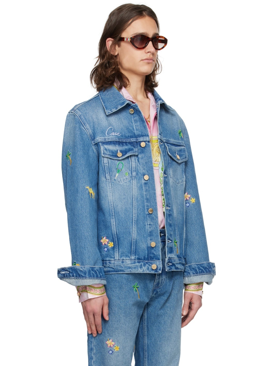 Blue Embroidered Denim Jacket - 2