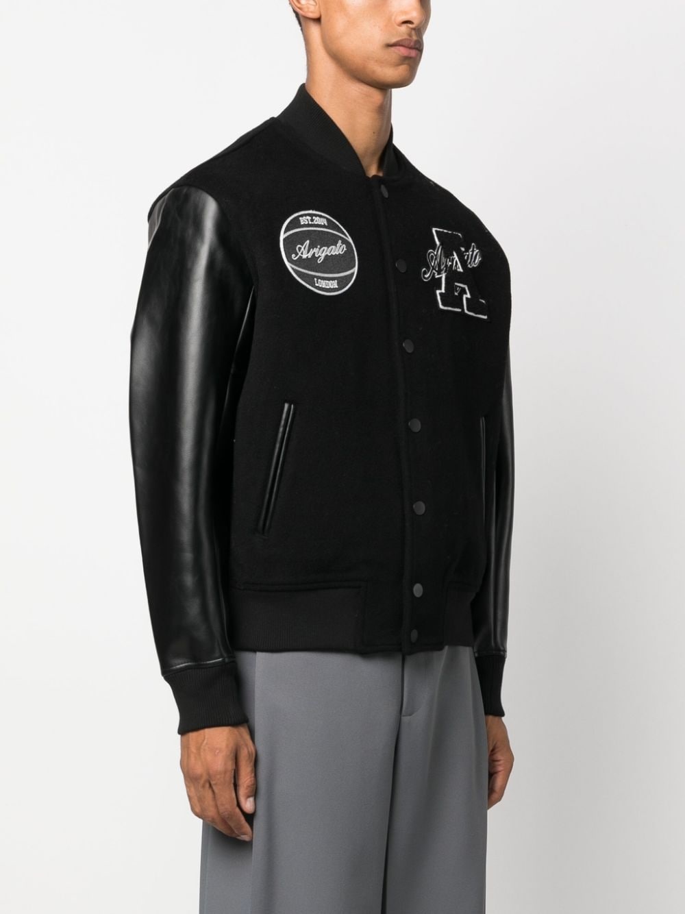 logo patch wool bomber jacket - 3