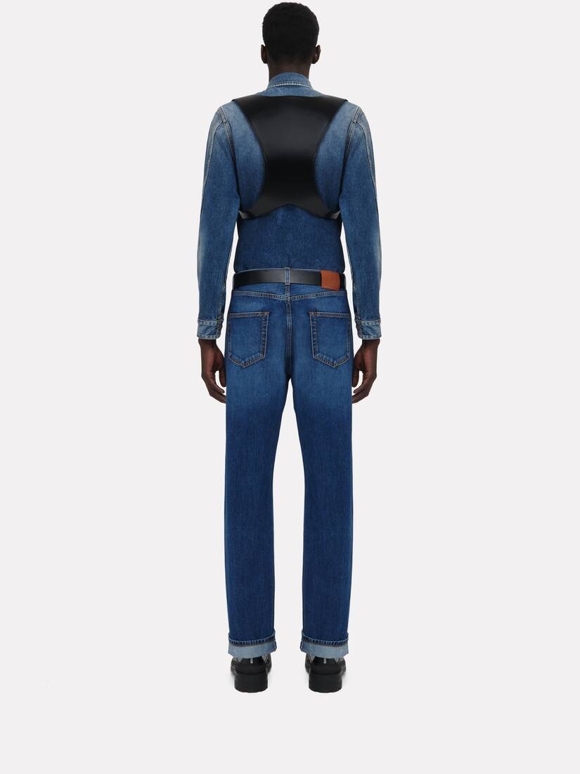 Men's Pull-over Denim Shirt in Washed Blue - 4