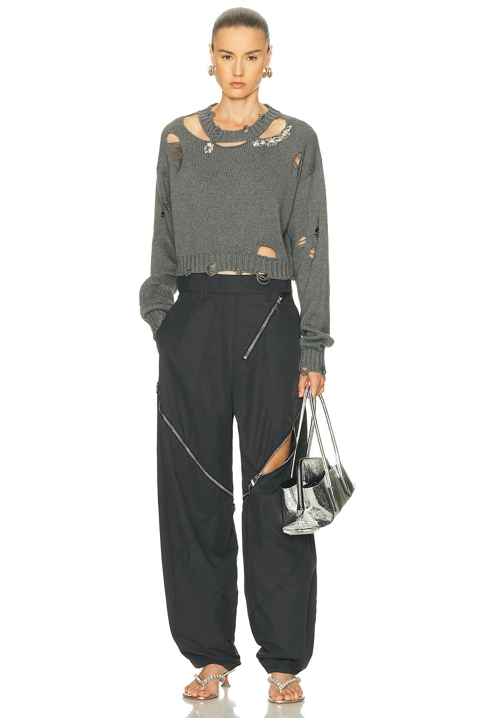 Distressed Crystal Crewneck Sweater - 5