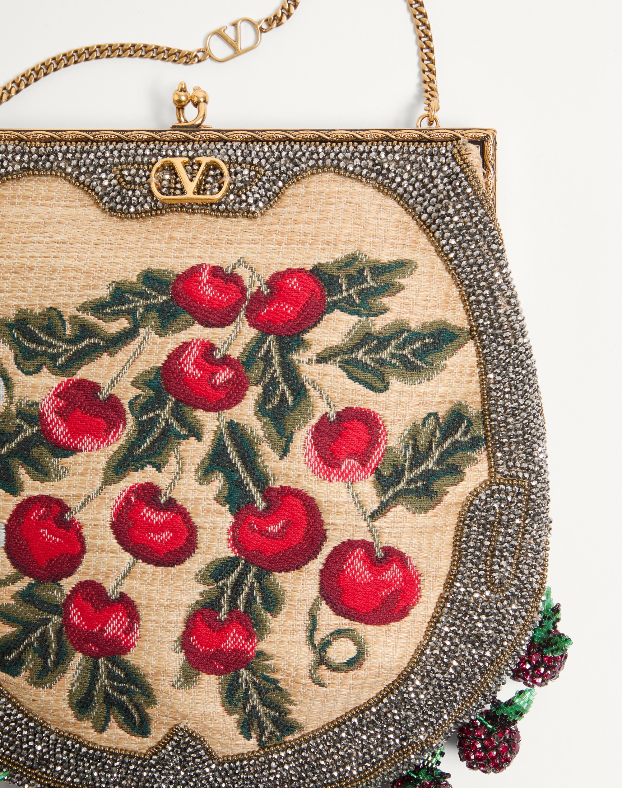 VALENTINO GARAVANI NELLCOTE FAIRYTALES BEADED CLUTCH IN JACQUARD RAFFIA WITH CHERRYFIC PATTERN - 6
