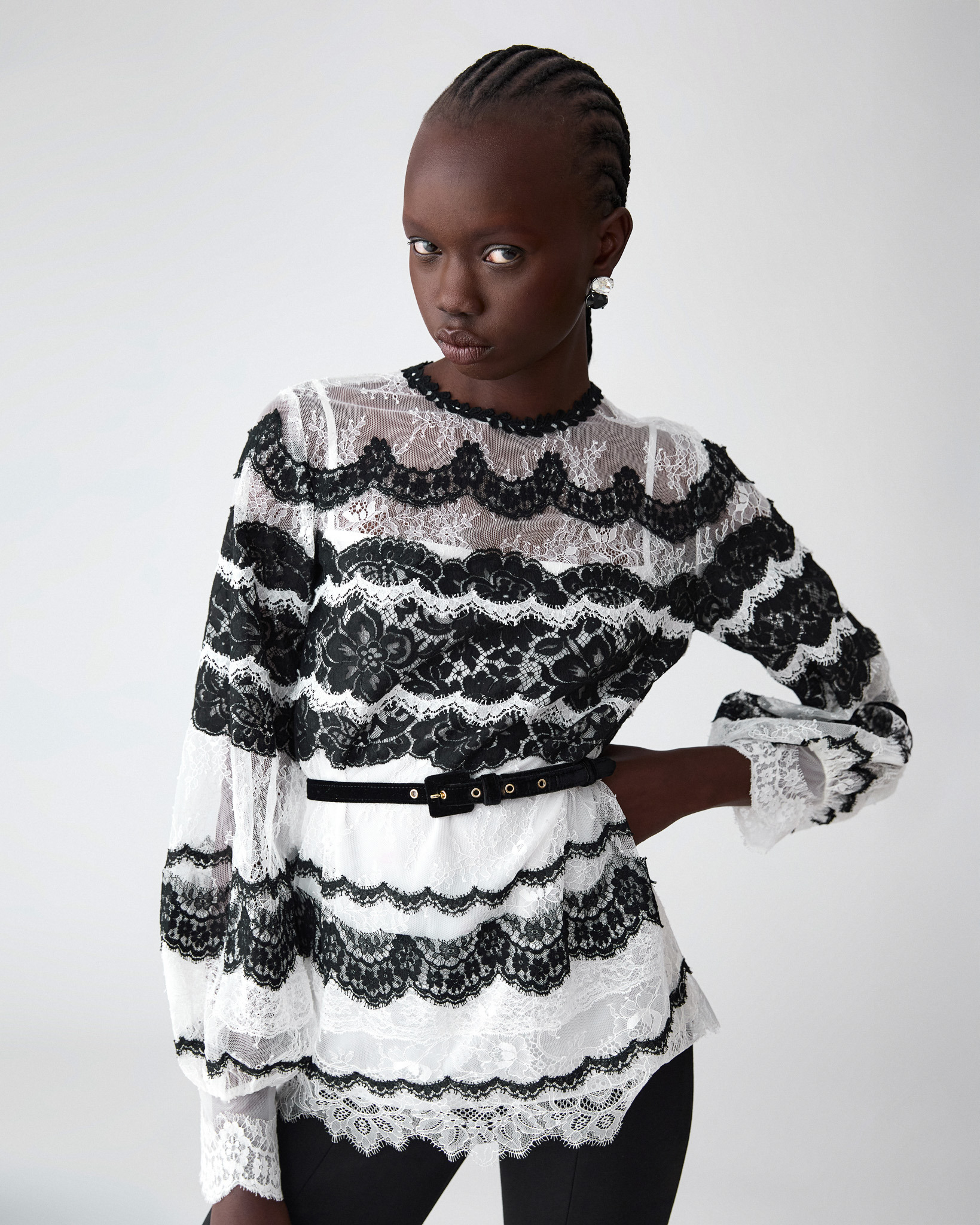 Embroidered Lace Mock Neck Top - 2