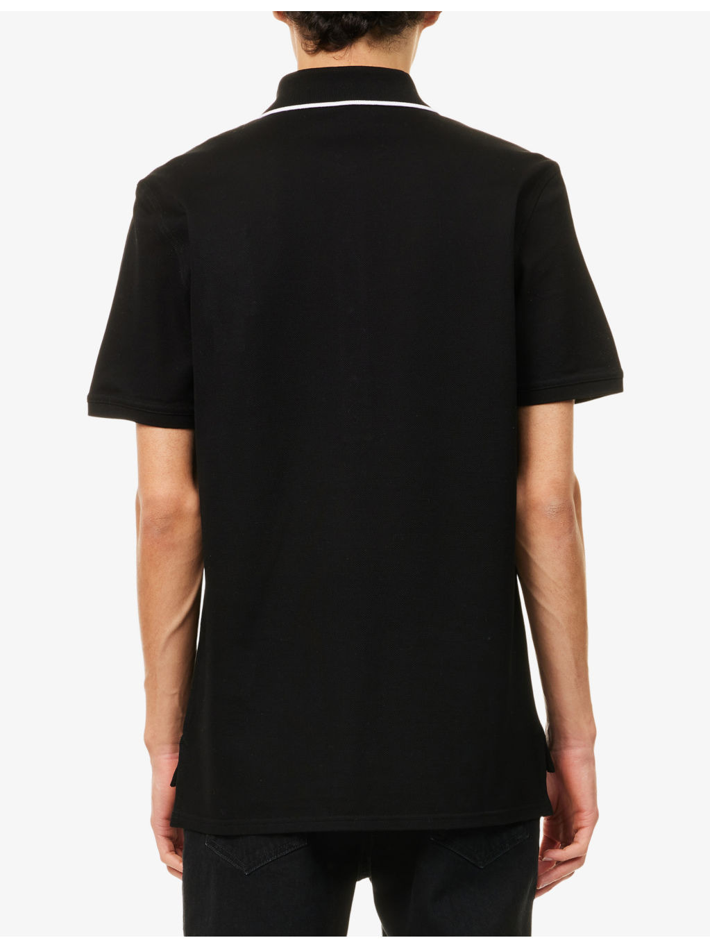 Classic-Collar Striped-Trim Cotton Polo Top - 4