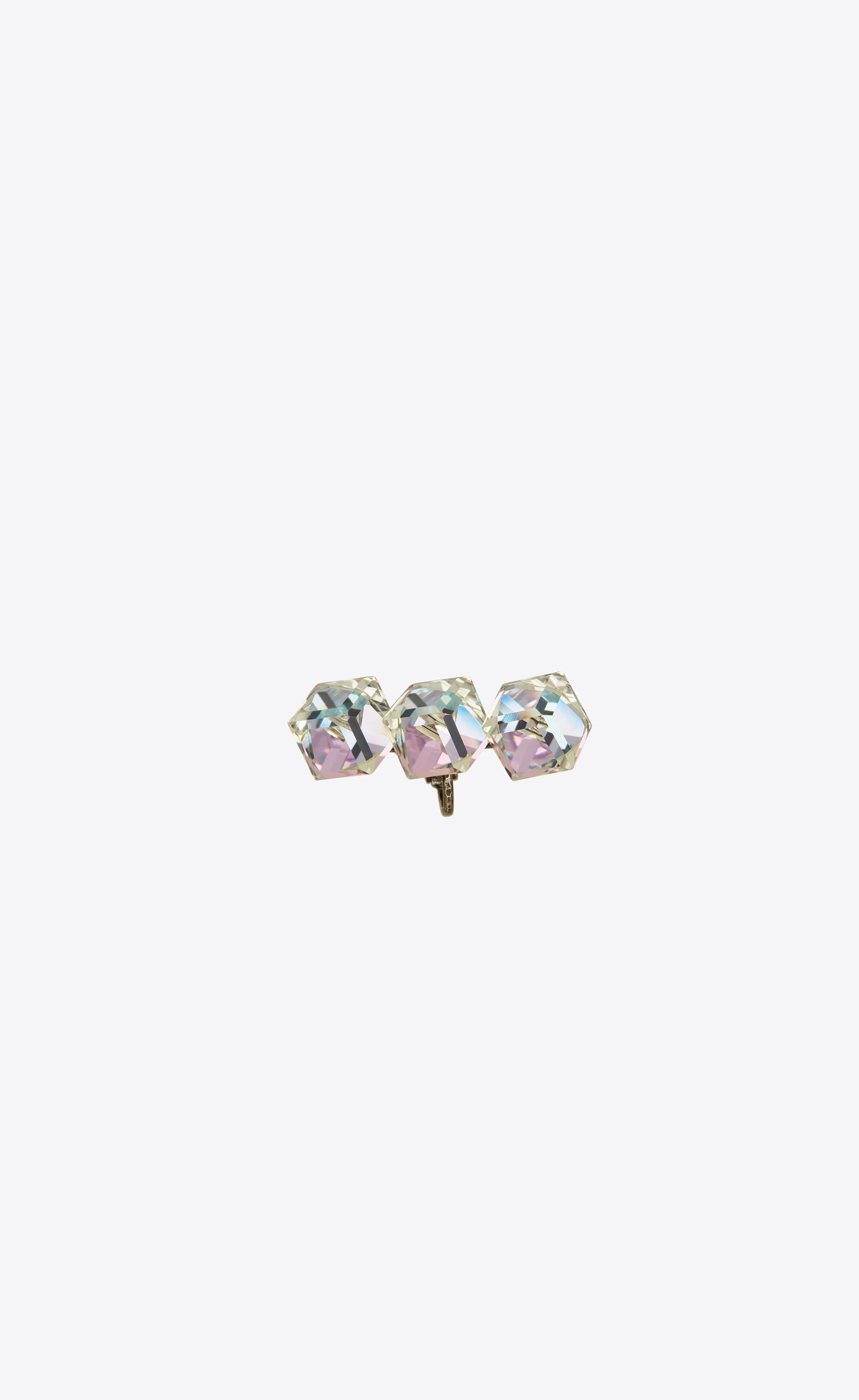 smoking triple-crystal cube clip-on ear jewel in metal - 1