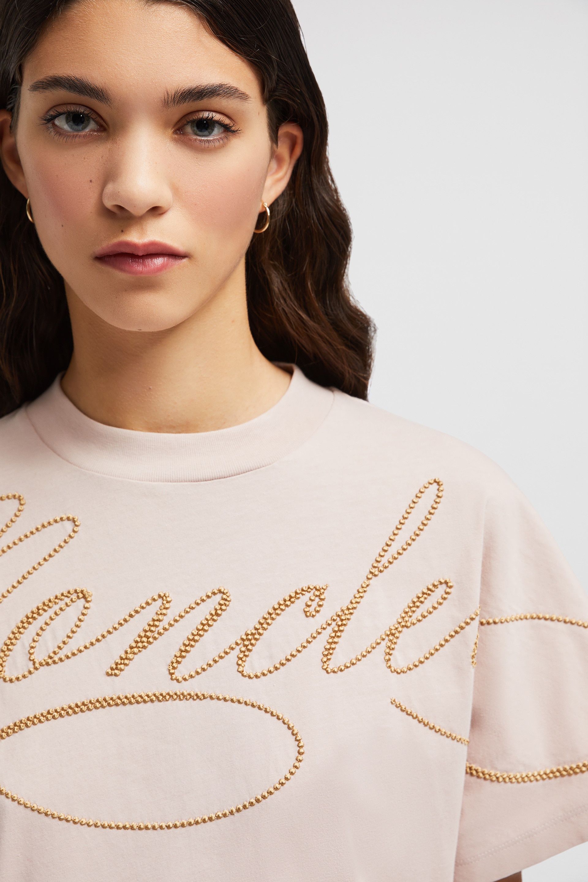 Embroidered Cursive Logo Cotton T-Shirt - 4