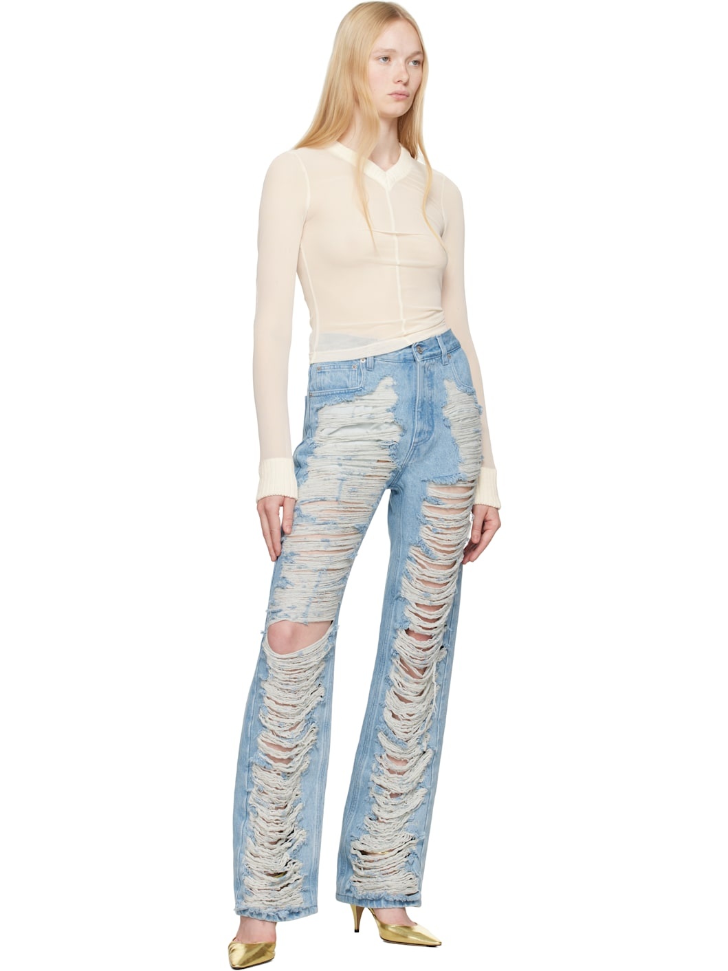 Off-White Elastic Jersey Mesh Long-Sleeved Sweater - 4