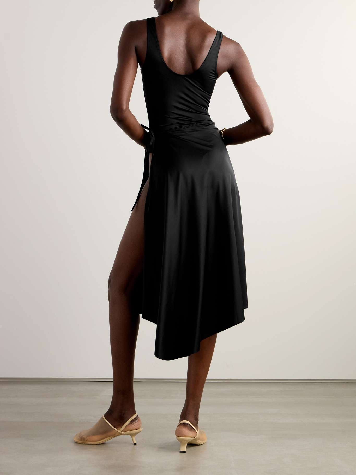Asymmetric stretch-scuba midi wrap dress - 3