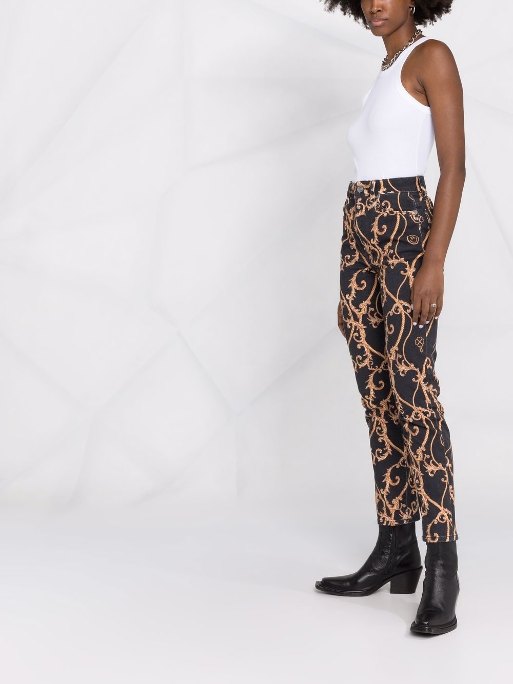 baroque-print jeans - 6